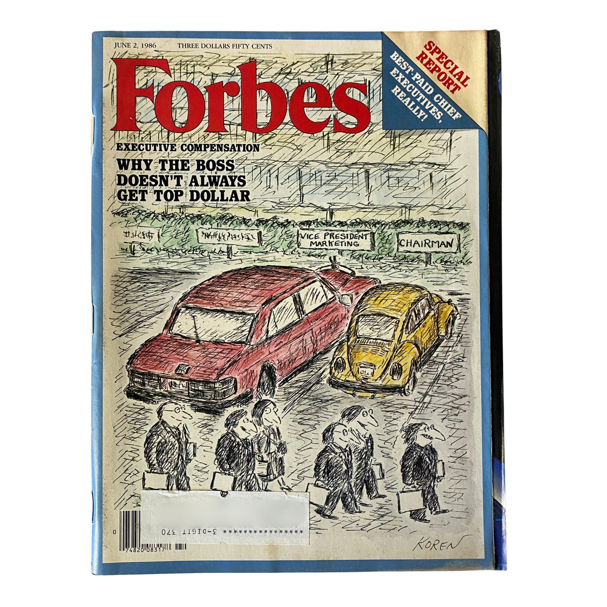 Forbes Magazine June 2, 1986 cover featuring the title 'The Babe Ruth Syndrome' and a cartoon illustrating the theme of executive compensation.