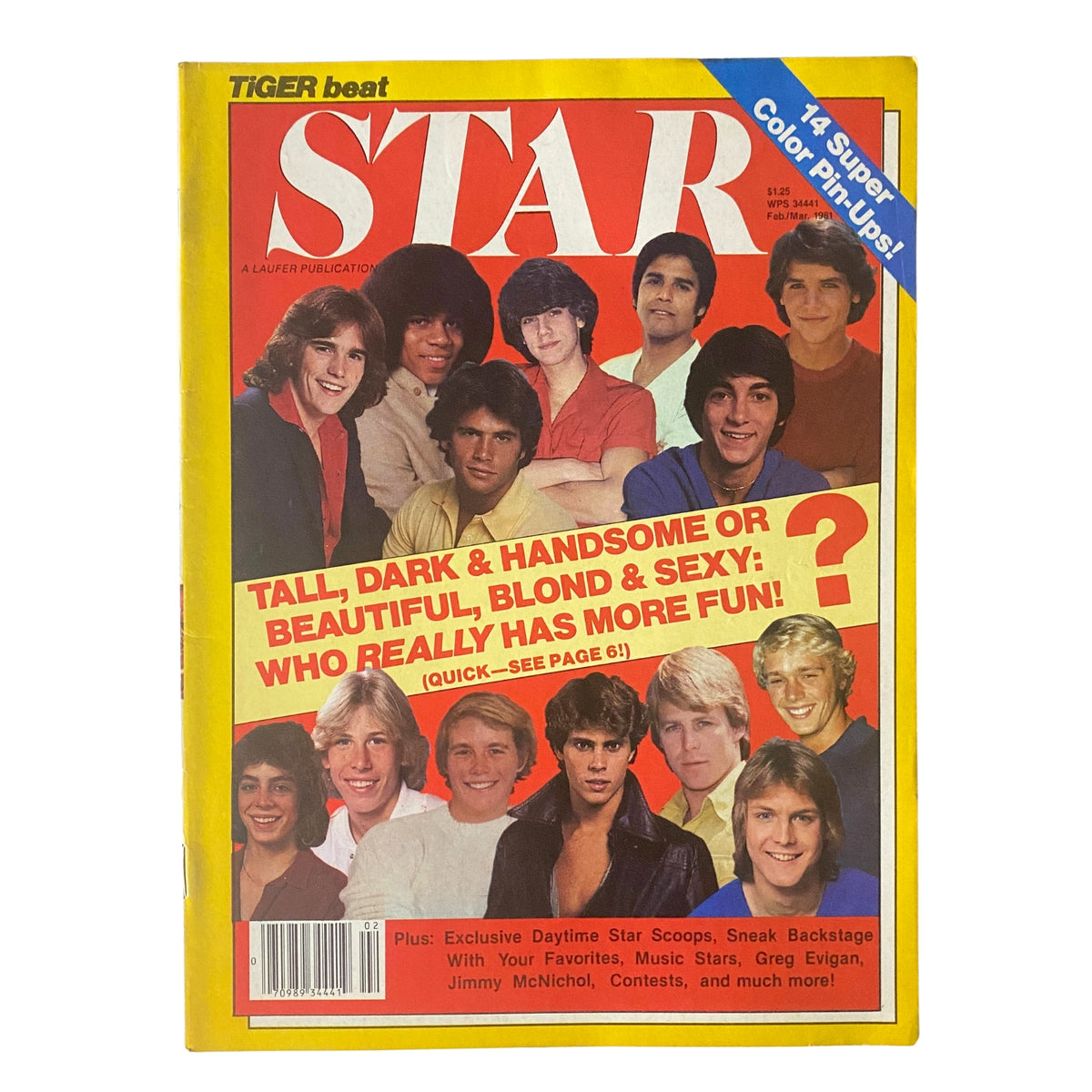 February 1981 issue of Tiger Beat Star Magazine featuring Scott Baio and Michael Damian on the cover, showcasing vibrant colors and popular teen idols.