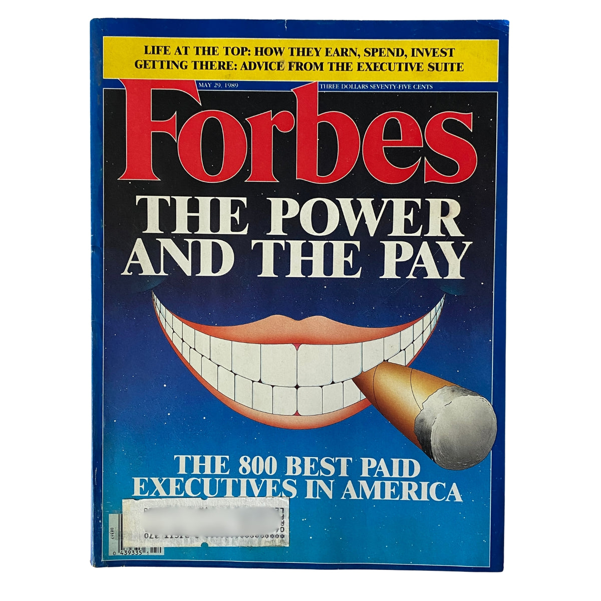 Cover of Forbes Magazine dated May 29, 1989 featuring the title 'The Power and The Pay', showcasing illustrations related to executive compensation and corporate leadership.