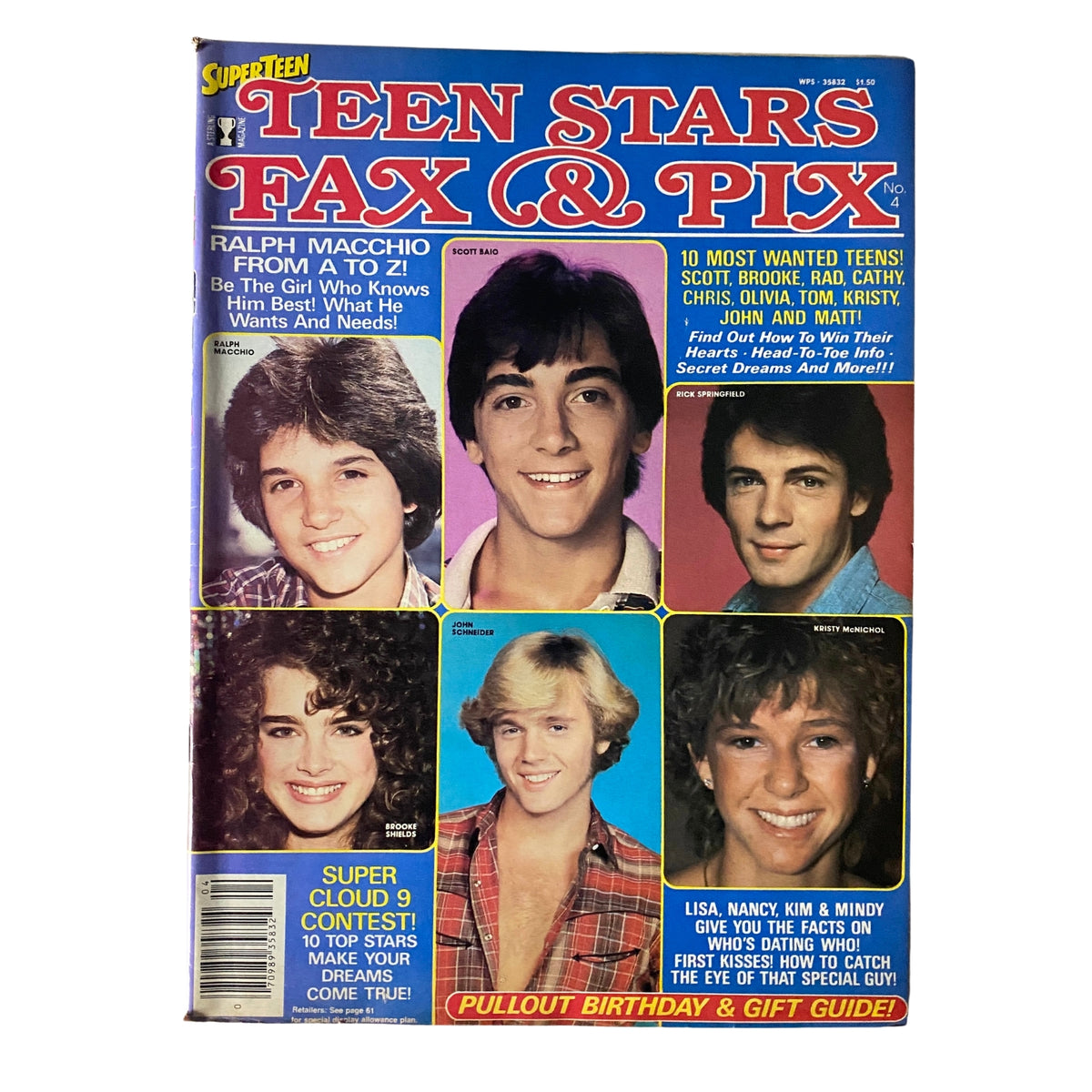 Cover of SuperTeen: Teen Stars Fax & Pix No. 4 featuring Ralph Macchio, Scott Baio, and other popular teen idols, showcasing colorful pinups and nostalgic 1980s pop culture.