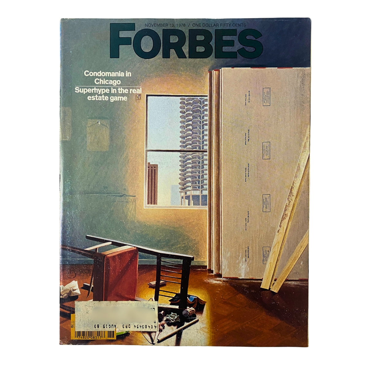 Cover of Forbes Magazine dated November 13, 1978, featuring the title 'Condomania in Chicago' with an artistic depiction of an interior and condominium buildings outside a window.