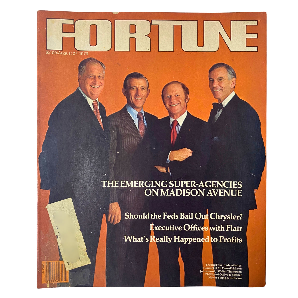 Cover of Fortune Magazine, August 27, 1979, featuring the Big 4 advertising leaders from McCann-Erickson, showcasing the emerging super-agencies on Madison Avenue, with headlines discussing Corporate America and advertising trends.