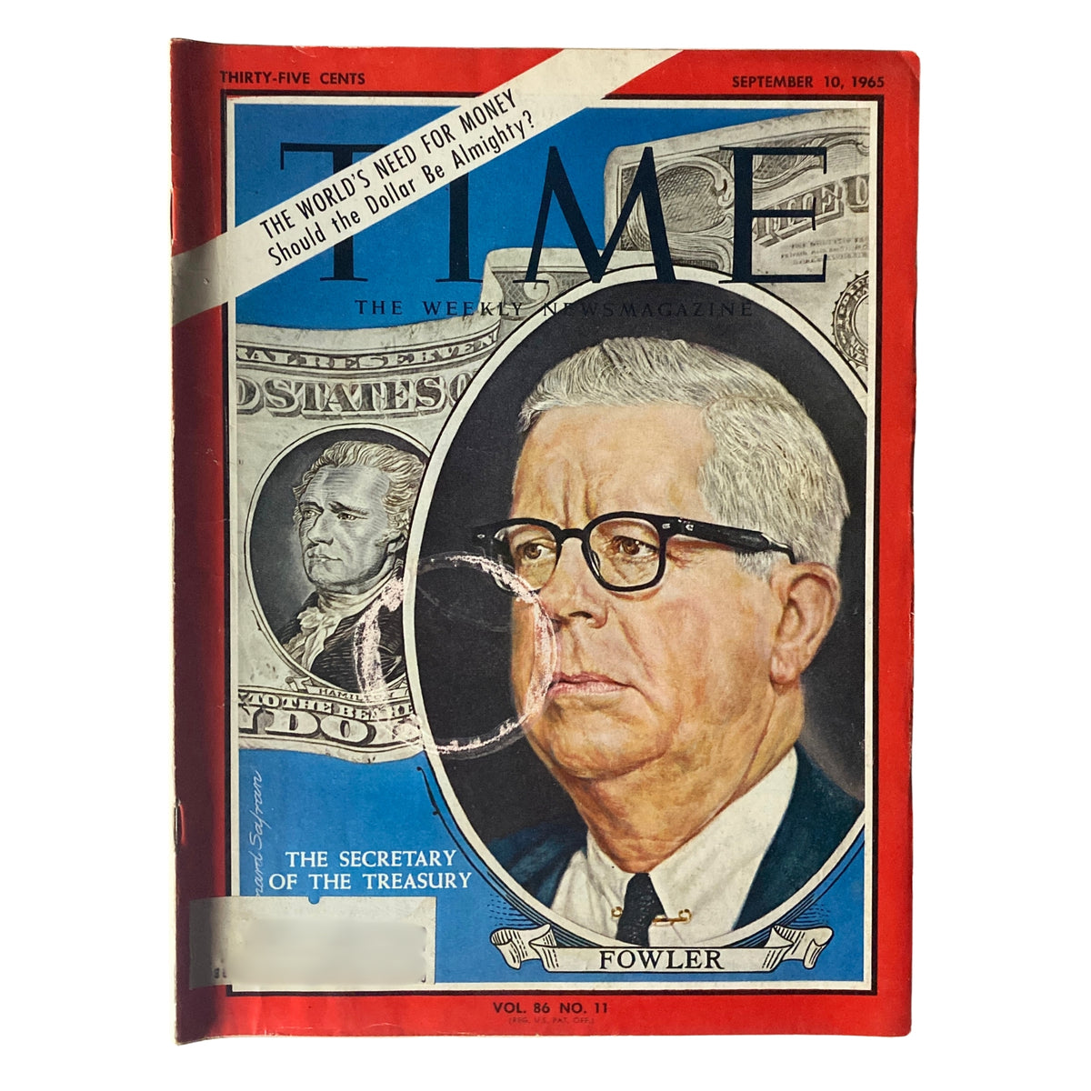 Time Magazine cover from September 10, 1965, featuring U.S. Secretary of the Treasury Henry H. Fowler, highlighting economic policies during that era.