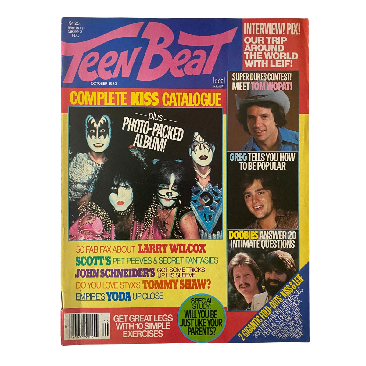 Teen Beat Magazine October 1980 cover featuring KISS, Tom Wopat, and celebrity highlights.