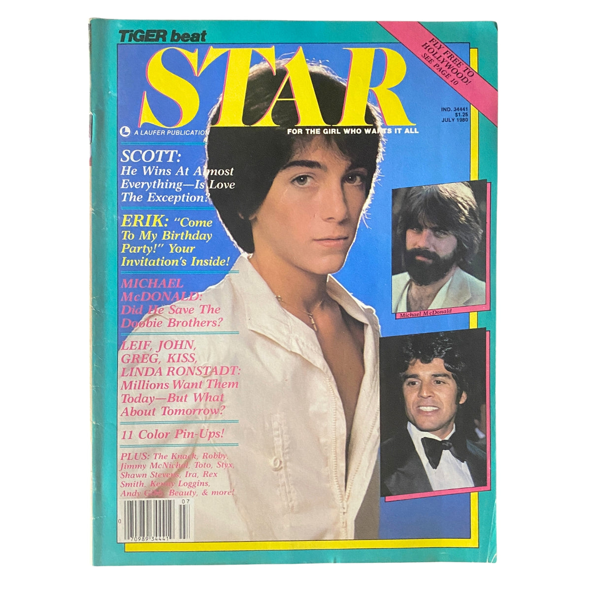 Cover of Tiger Beat Star Magazine July 1980 featuring Scott Baio, Michael McDonald, and Leif Garrett with vibrant colors and retro design for vintage magazine collectors.