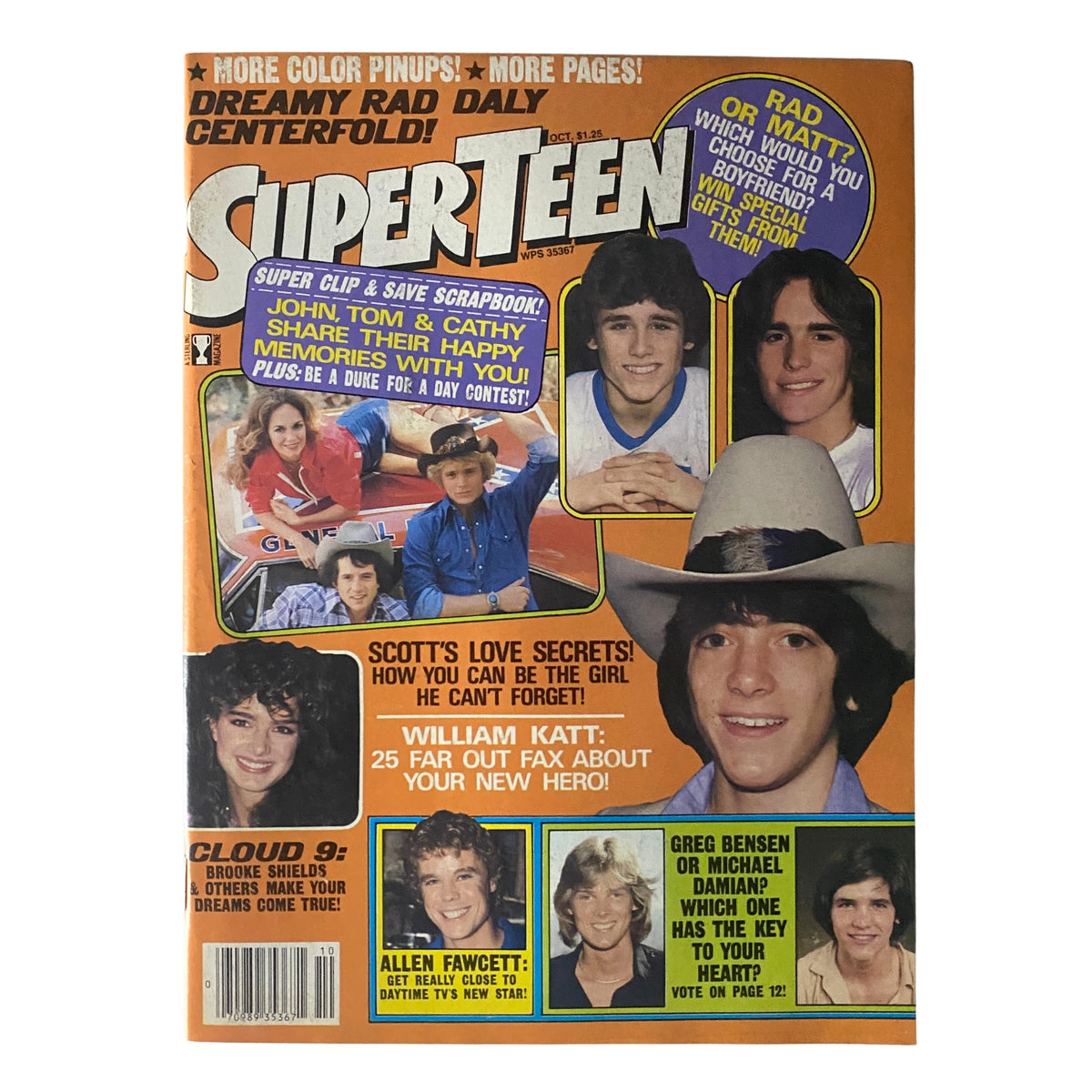Cover of SuperTeen Magazine October 1981 featuring stars Rad Daly, Matt Lattanzi, John Schneider, and other celebrities, showcasing colorful pinups and features from the 1980s youth culture.
