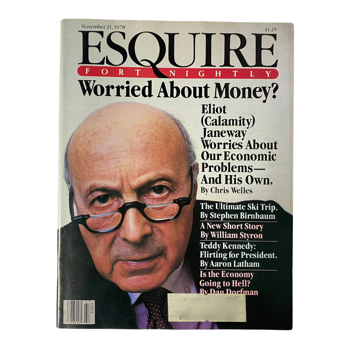 Esquire Magazine Cover November 21, 1978 featuring economist Eliot Janeway, with the title 'Worried About Money?' and articles discussing economic concerns.