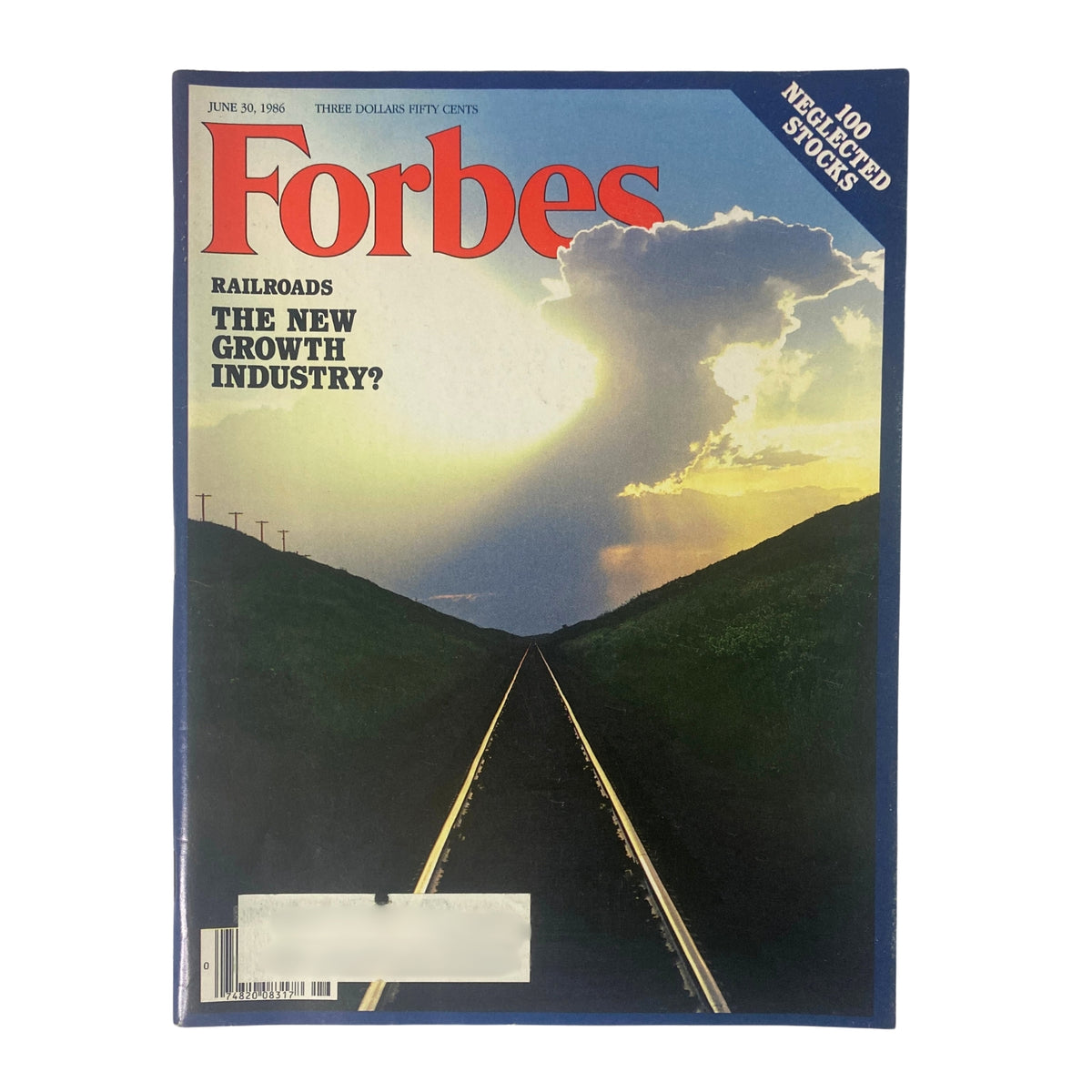 Forbes Magazine June 30, 1986, featuring the cover story 'Here Come The Truckbusters' with a scenic image of railroad tracks leading into the distance, highlighting the theme of the railroads as a potential growth industry.