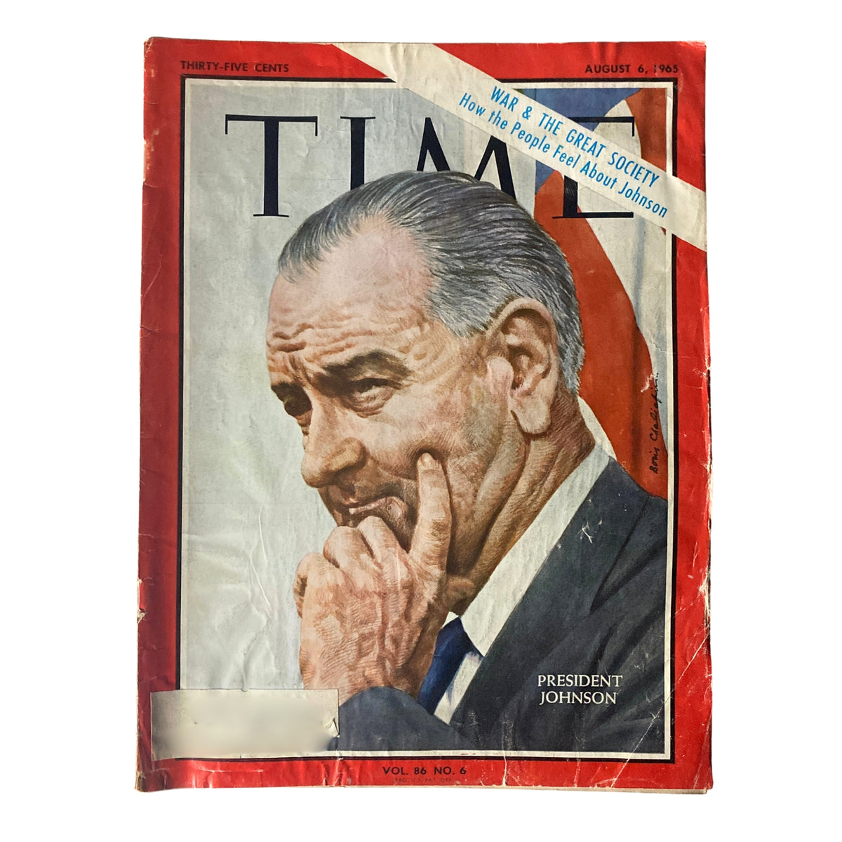 Time Magazine August 6, 1965, featuring President Lyndon B. Johnson on the cover, exploring themes of the Great Society and public perception during a pivotal era in American history.