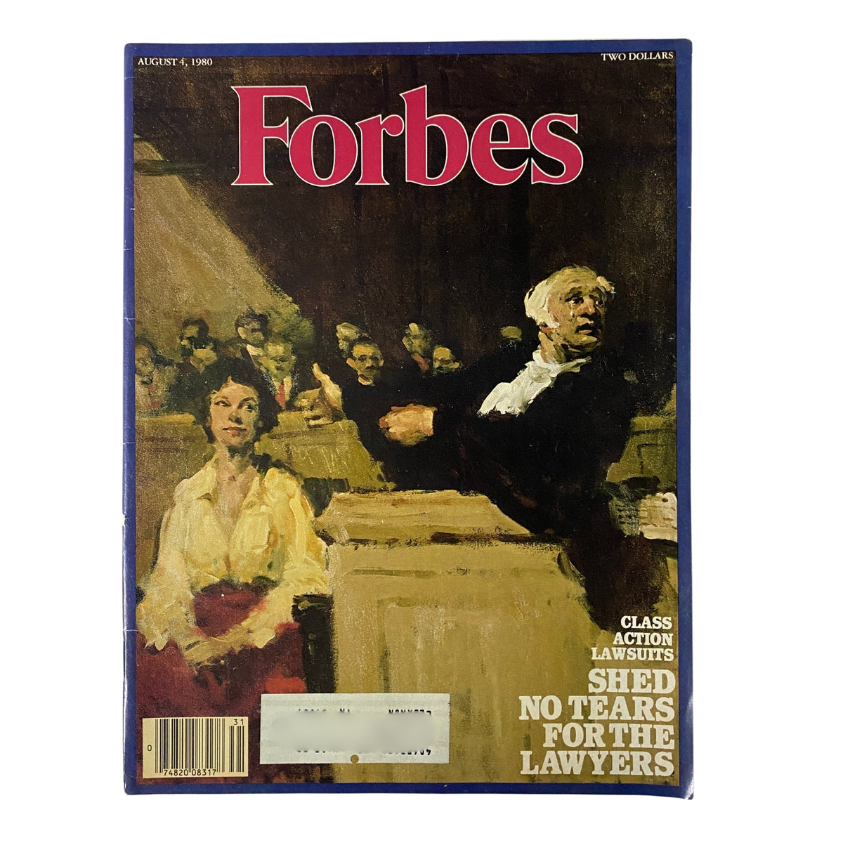 Cover of Forbes Magazine dated August 4, 1980, featuring the title 'Getting Into Those Deep Pockets' and a depiction of a courtroom scene.