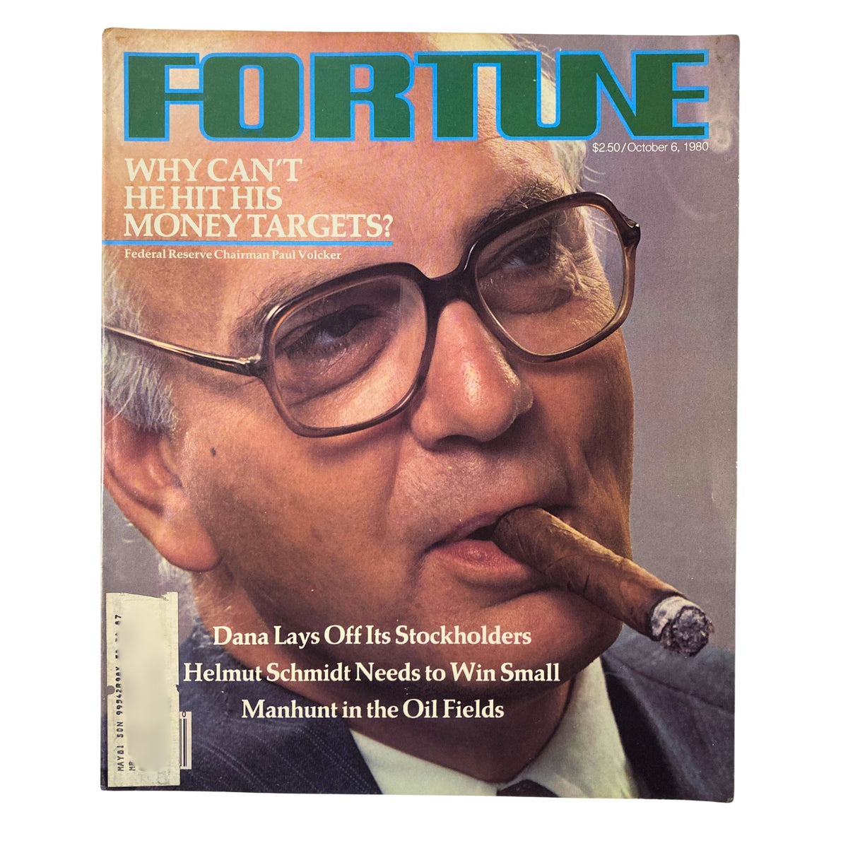 October 6, 1980 issue of Fortune Magazine featuring Federal Reserve Chairman Paul Volcker on the cover, smoking a cigar and discussing the challenges of managing inflation.