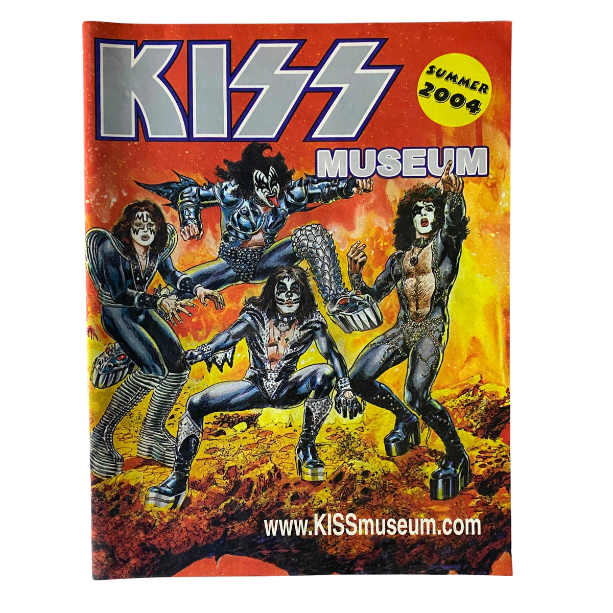 Cover of the Summer 2004 KISS Museum.com Catalog featuring the iconic band KISS in vibrant colors, showcasing their legendary image. This vintage magazine is a must-have for fans and collectors of rock memorabilia.