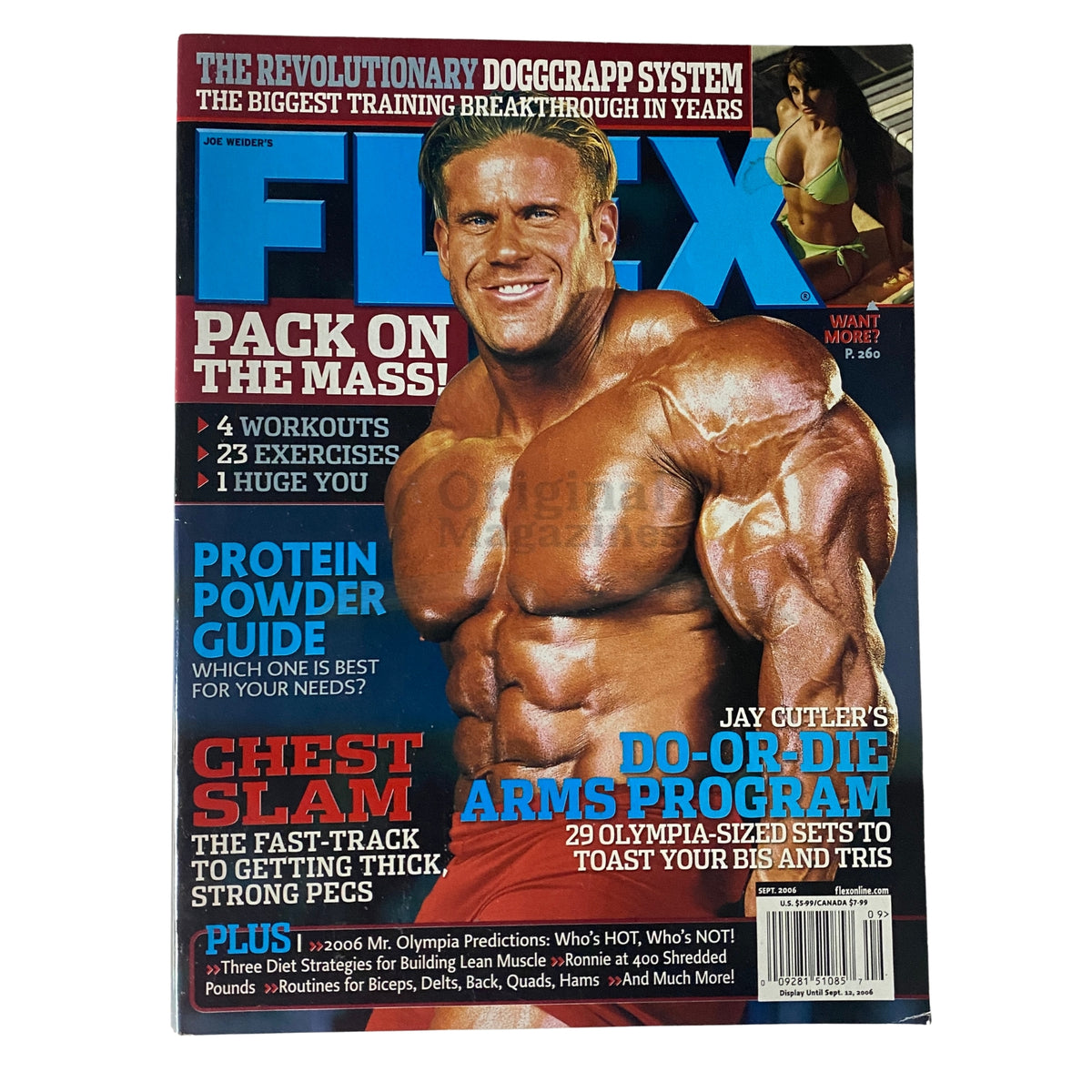 Flex Magazine September 2006 featuring Jay Cutler on the cover, showcasing bodybuilding culture and fitness icons.