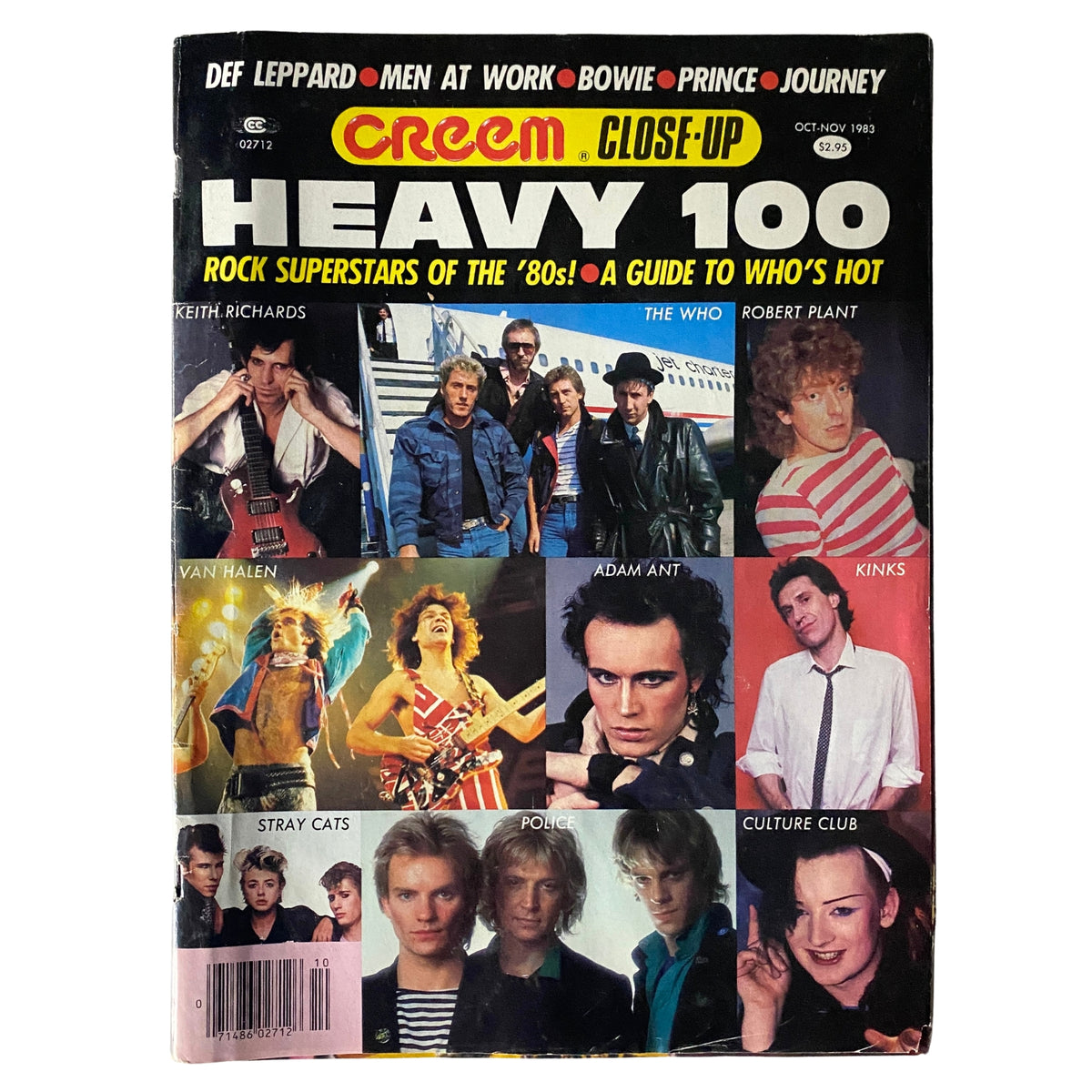 Cover of the magazine Creem Close-Up: Heavy 100, October 1983, featuring iconic rock superstars like Keith Richards, Van Halen, and Adam Ant.