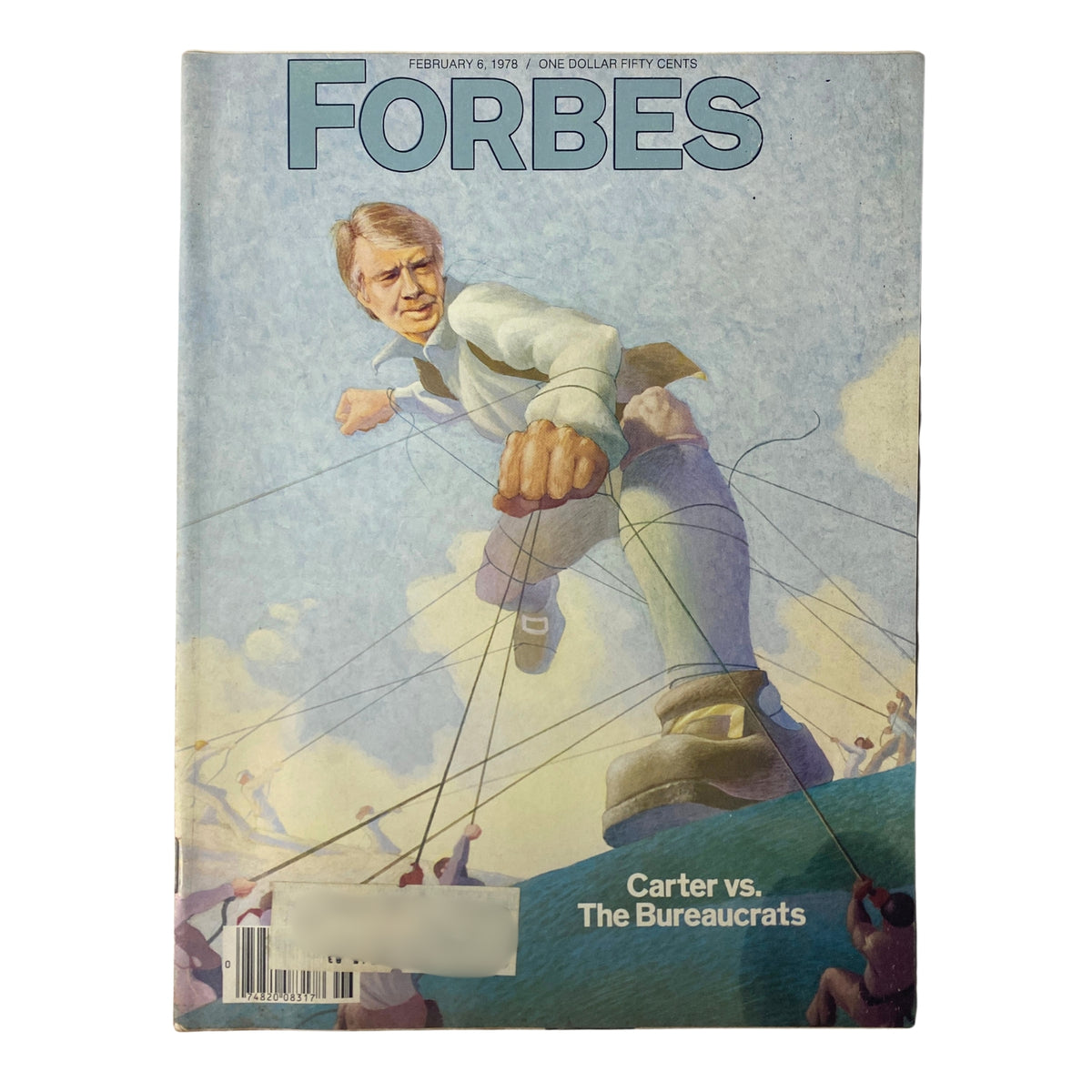 Cover of Forbes Magazine from February 6, 1978, featuring the title 'Jimmy Carter vs The Bureaucrats.' The cover illustration depicts President Jimmy Carter being manipulated by strings, symbolizing his challenges with bureaucracy during his presidency.