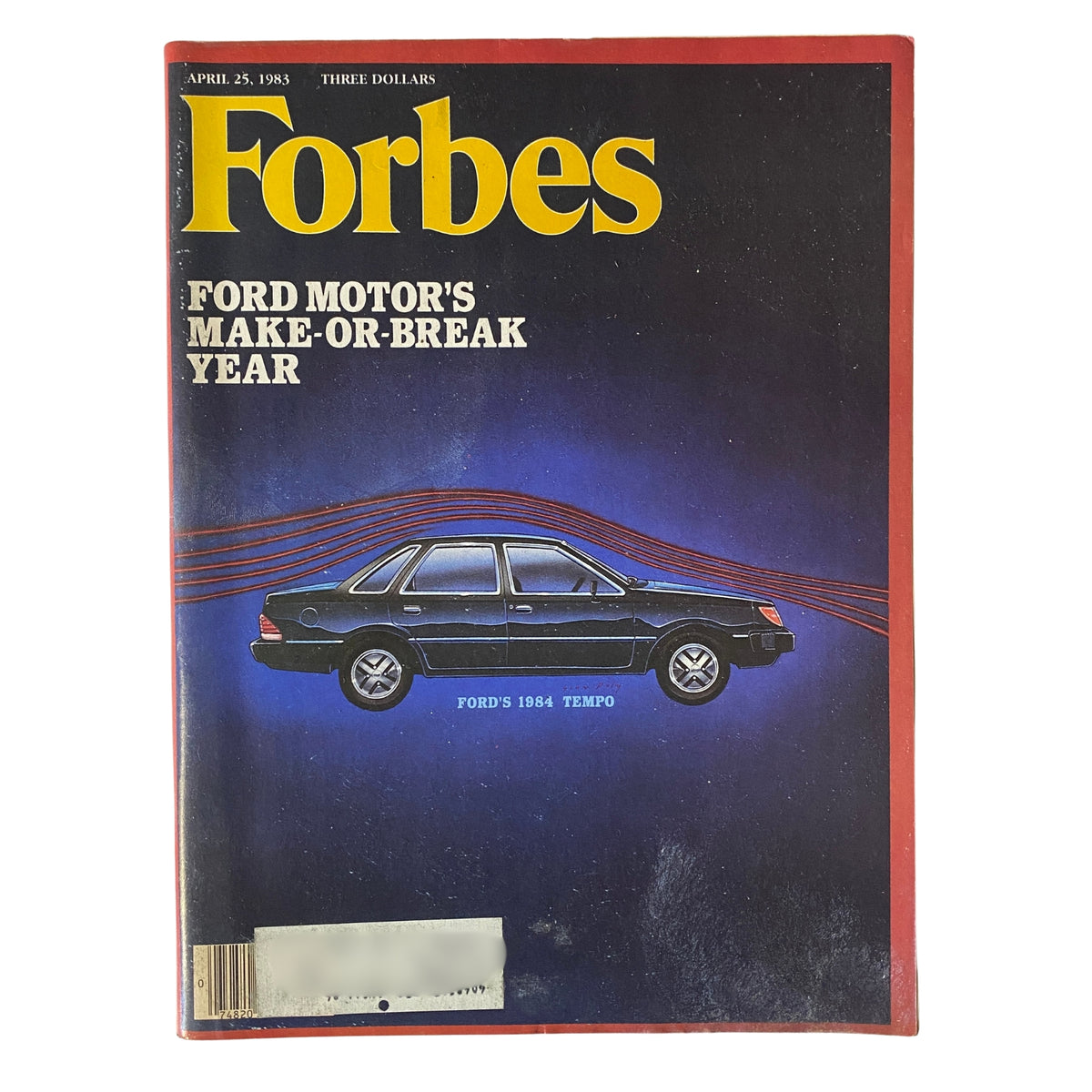 Cover of Forbes Magazine dated April 25, 1983, featuring the title 'Ford Motor's Make-or-Break Year' with an illustration of Ford's 1984 Tempo car and a blue background.