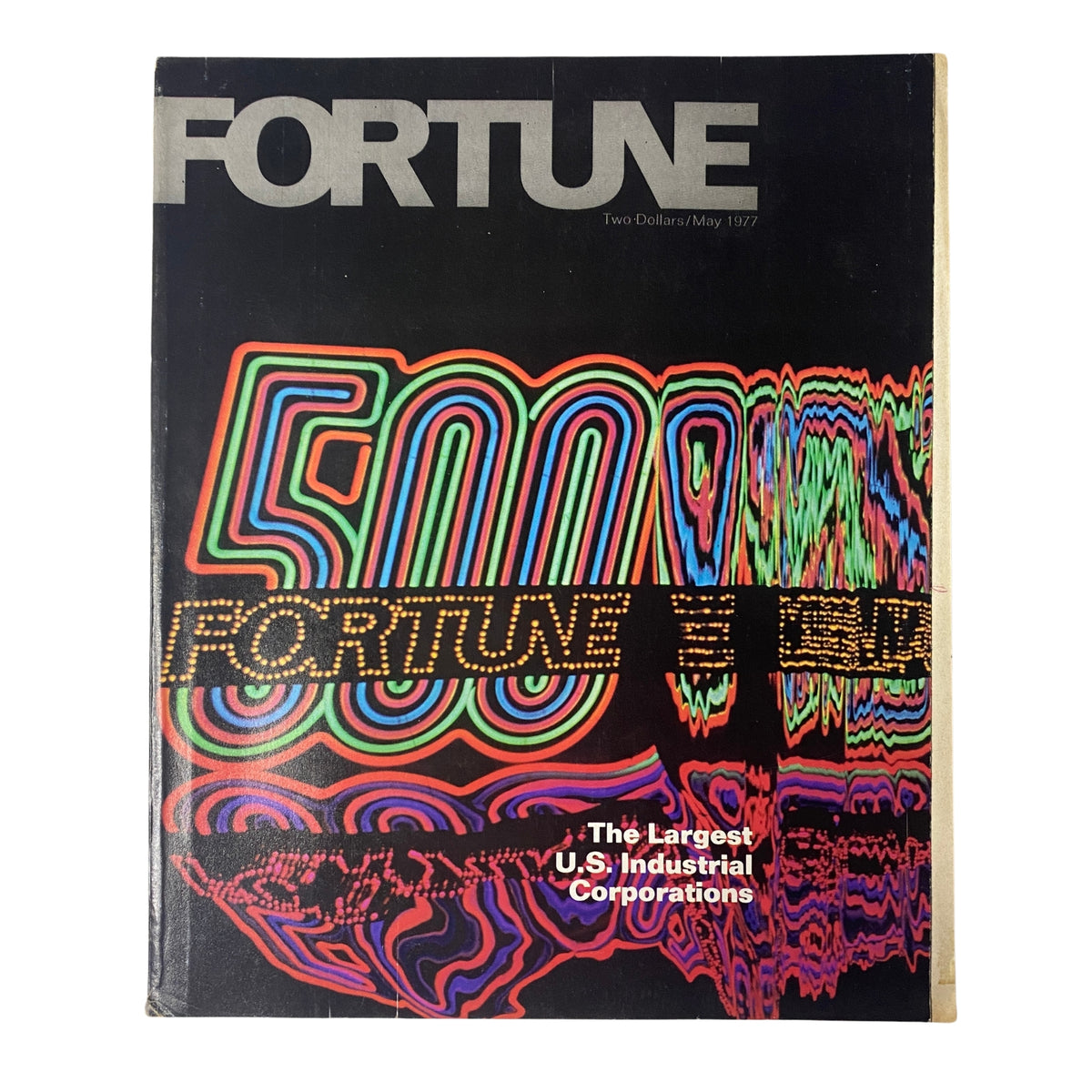 Cover of Fortune Magazine May 1977, titled 'The Largest U.S. Industrial Corporations', featuring a colorful stylized design with bold typography and graphics.