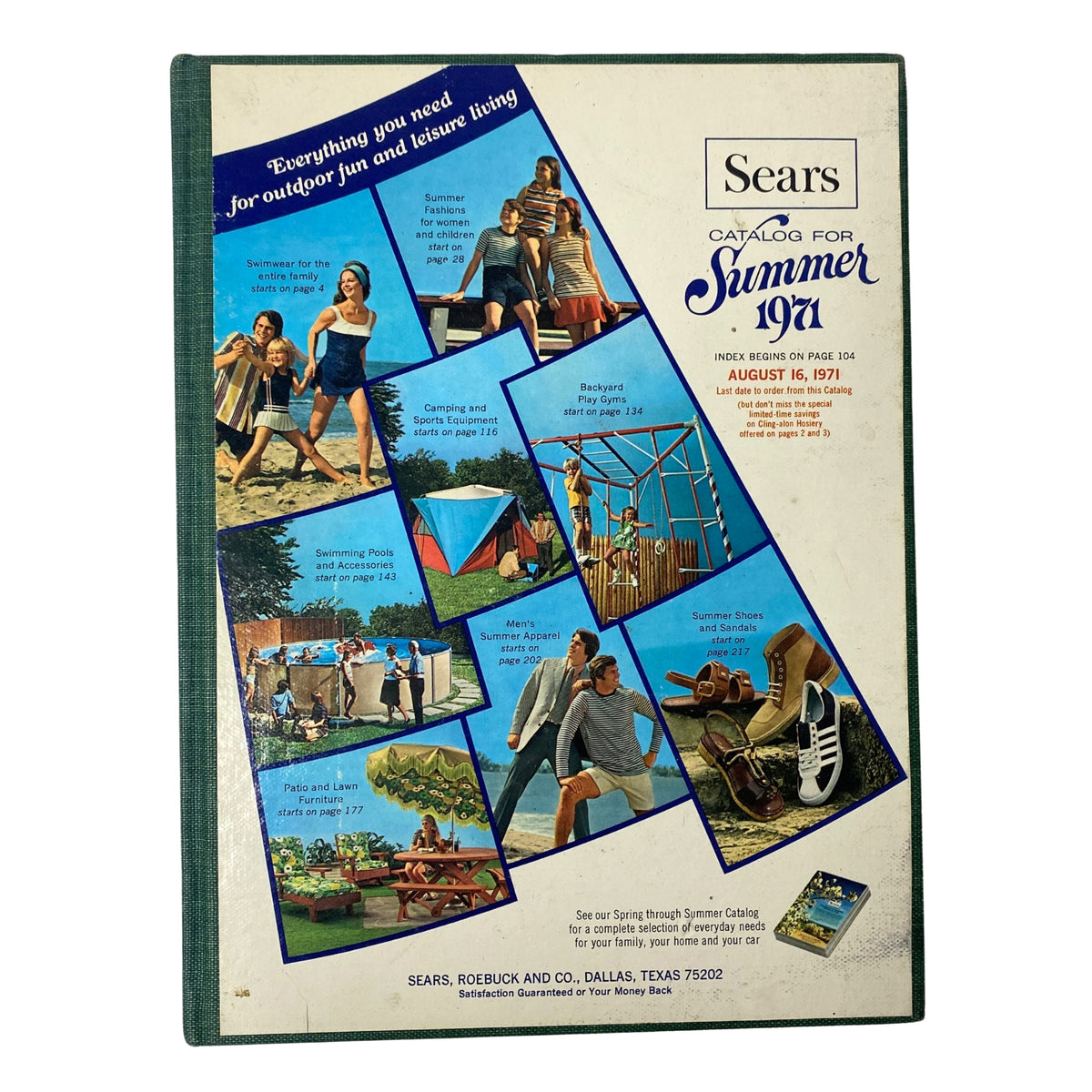 Cover of the 1971 Sears Summer Hardcover Catalog showcasing outdoor fun, leisure activities, and summer fashion. The cover displays various illustrations related to camping, swimming, and apparel.