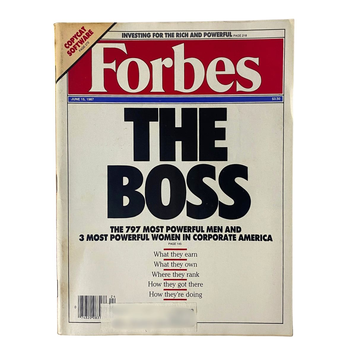 Forbes Magazine June 15, 1987 Cover featuring 'THE BOSS' highlighting the 797 most powerful men and women in corporate America.