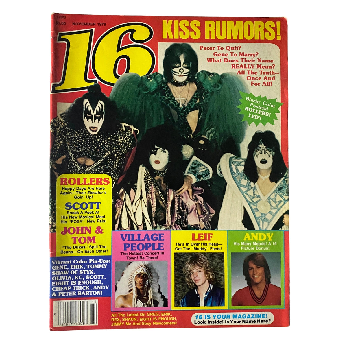 16 Magazine November 1979 Kiss, Bay City Rollers, Scott Baio w Poster No Label
