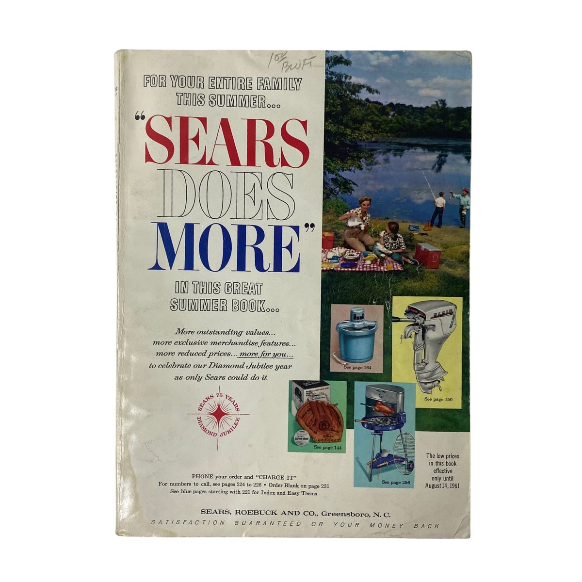Cover of the 1961 Sears Summer Book Catalog featuring the text 'SEARS DOES MORE' with images of outdoor activities and products, showcasing the essence of 1960s summer retail.