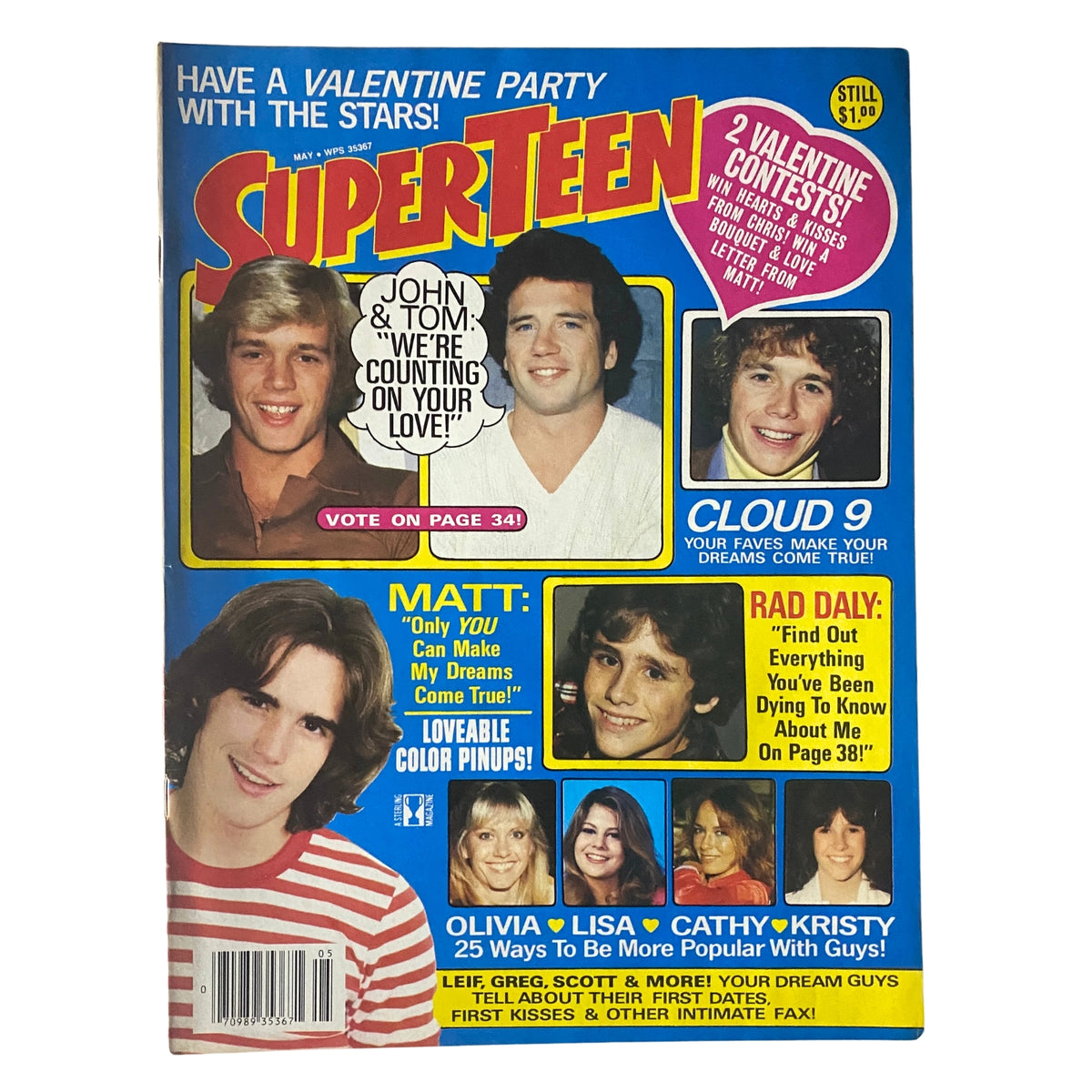 Cover of SuperTeen Magazine May 1981, featuring John Schneider, Tom Wopat, and Chris Atkins, with titles about Valentine contests and dating advice.