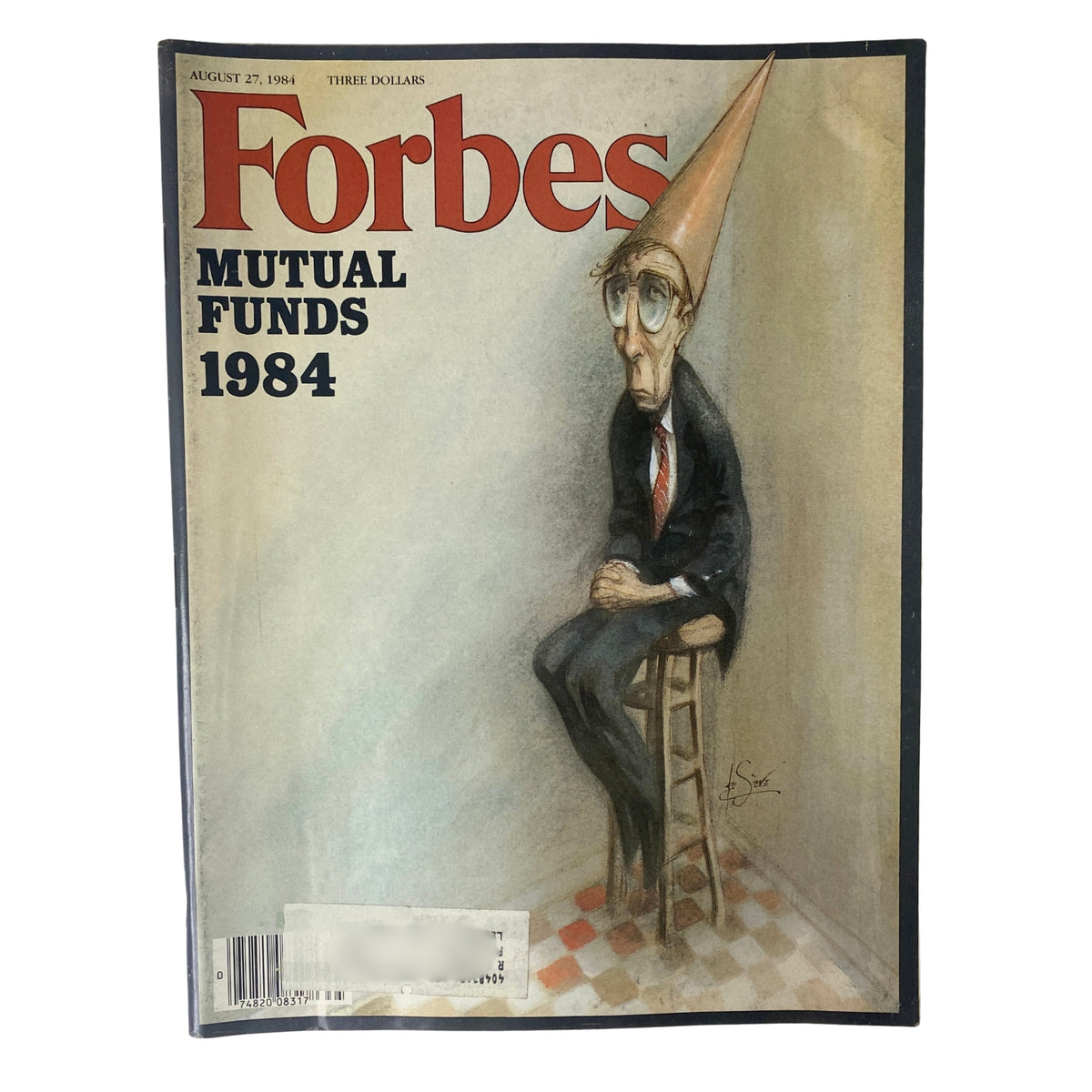 Cover of Forbes Magazine, August 27, 1984, featuring the title 'Beware Yesterday's Heroes' with an illustration of a man in a suit sitting on a stool, embodying the theme of the issue on mutual fund investing.