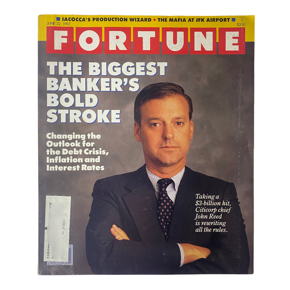 Cover of Fortune Magazine June 22, 1987 featuring Citicorp Chief John Reed, titled 'The Biggest Banker's Bold Stroke', addressing the financial outlook during the debt crisis.