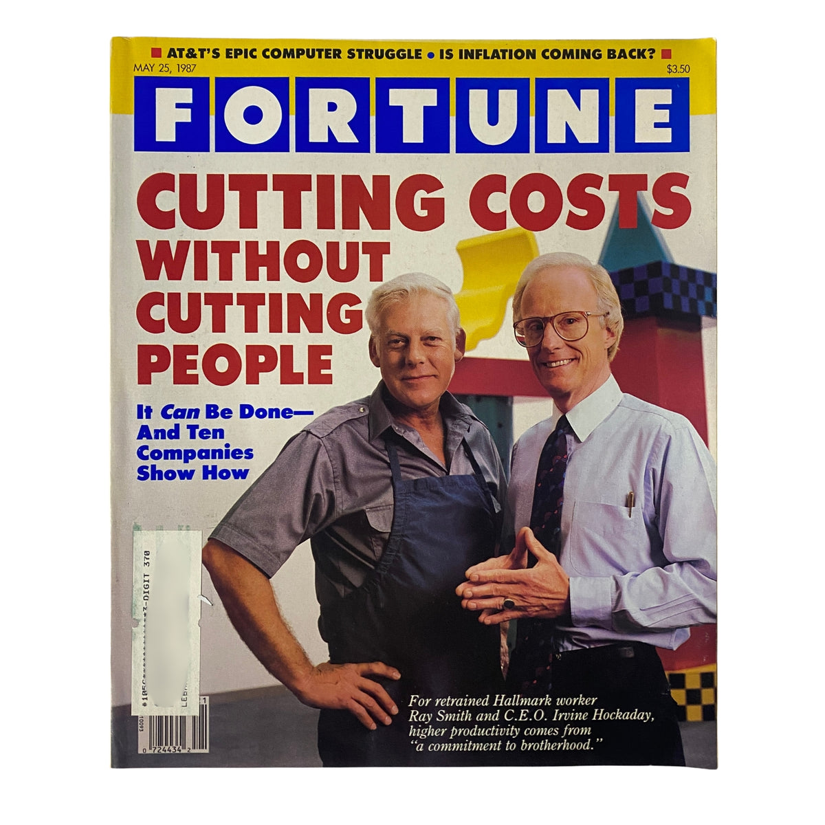 Cover of Fortune Magazine, May 25, 1987, featuring Ray Smith and Irvine Hockaday, with the headline 'Cutting Costs Without Cutting People'.