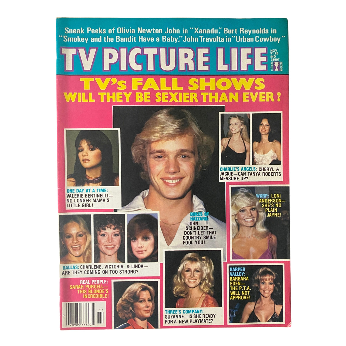 Cover of TV Picture Life Magazine November featuring John Schneider and Valerie Bertinelli, highlighting TV's Fall Shows and celebrity features.