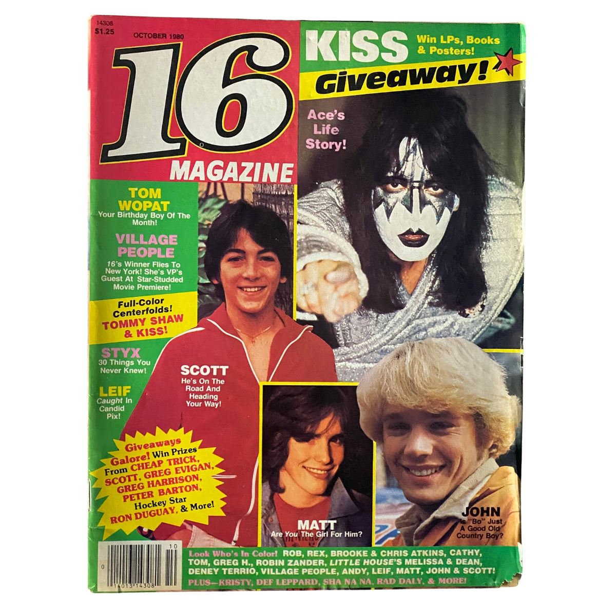 16 Magazine October 1980 issue featuring Scott Baio and Ace Frehley on the cover, highlighting celebrity contests and giveaways.