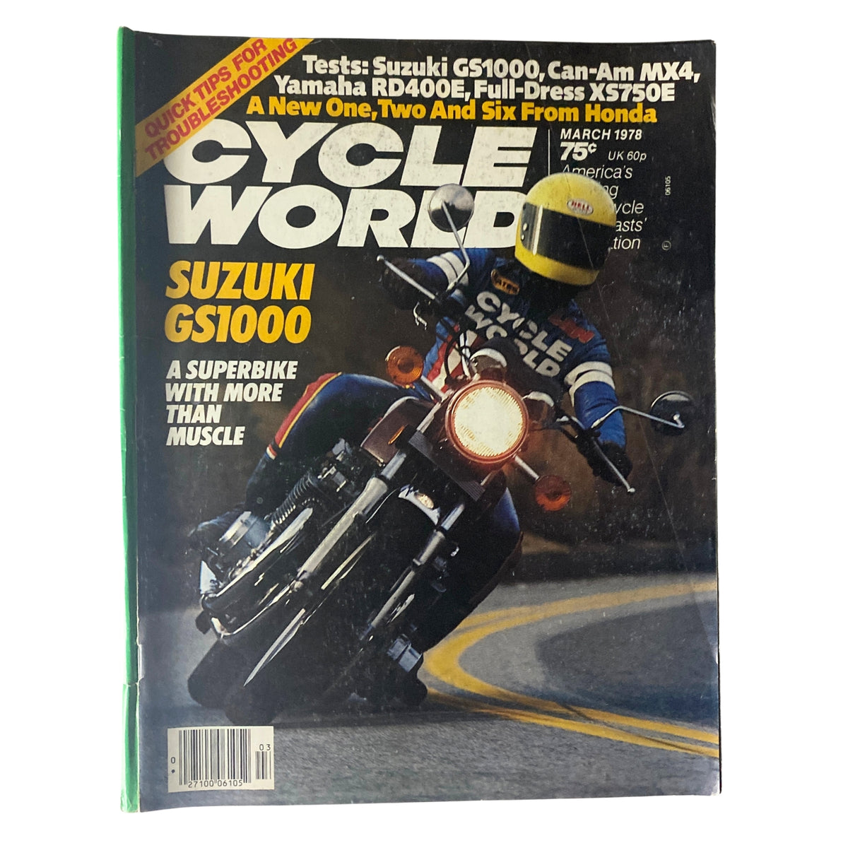 Cycle World Magazine March 1978 featuring Suzuki GS1000 on the cover, highlighting a superbike with more than muscle.