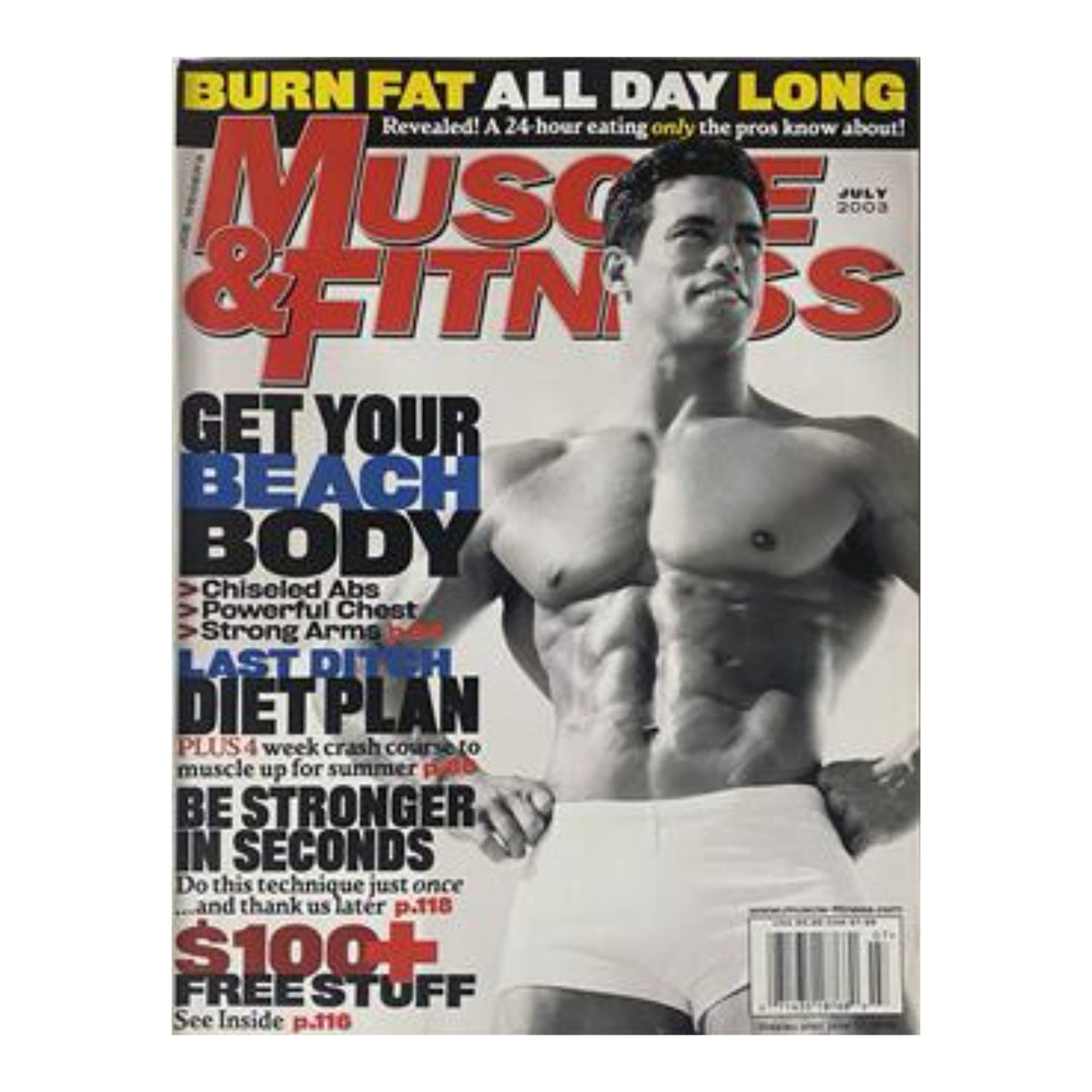 Muscle & Fitness Magazine July 2003 Cover featuring Tito Raymond, highlighting fitness tips, workout plans, and nutrition strategies for achieving a powerful beach body.