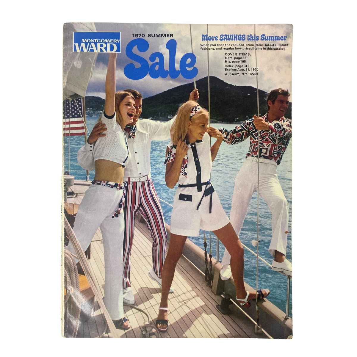 Cover of the 1970 Montgomery Ward Summer Catalog featuring models showcasing vibrant summer fashion on a boat.