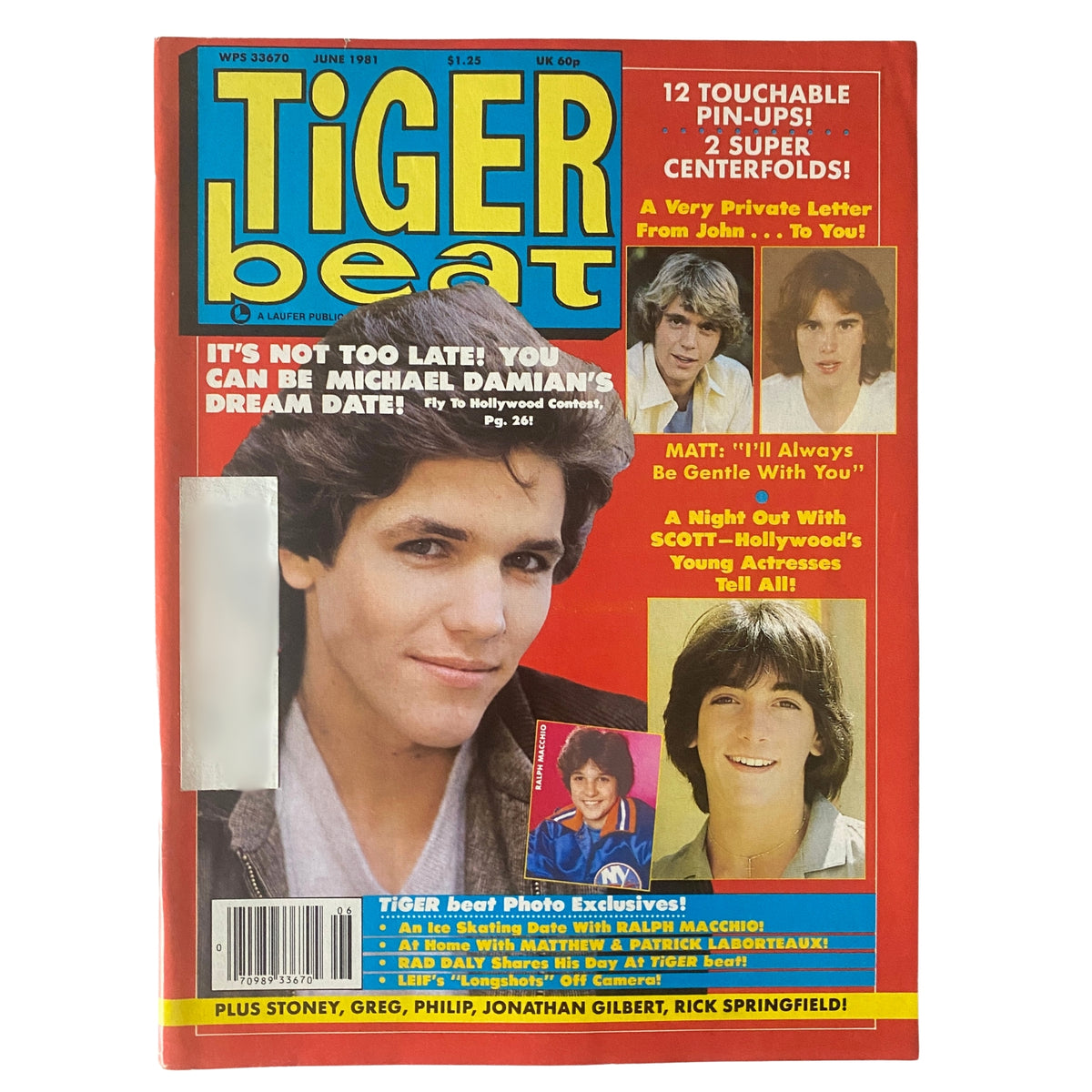 Cover of Tiger Beat Magazine June 1981 featuring Michael Damian and Ralph Macchio, highlighting exclusive pin-ups and articles about teen idols.