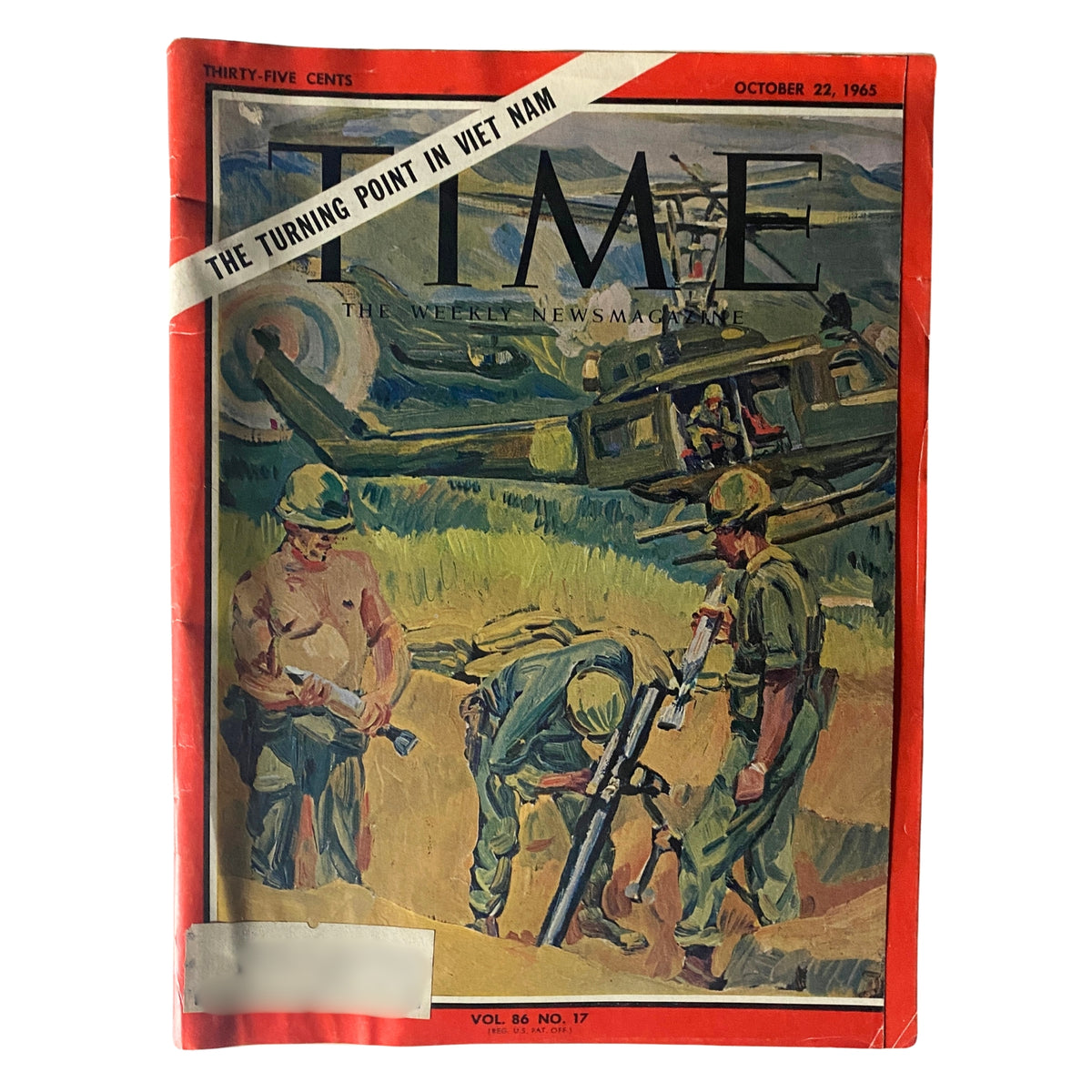 Time Magazine October 22, 1965, Vol 86 No. 17 cover featuring the article 'The Turning Point in Viet Nam' showcasing soldiers and a military scene.