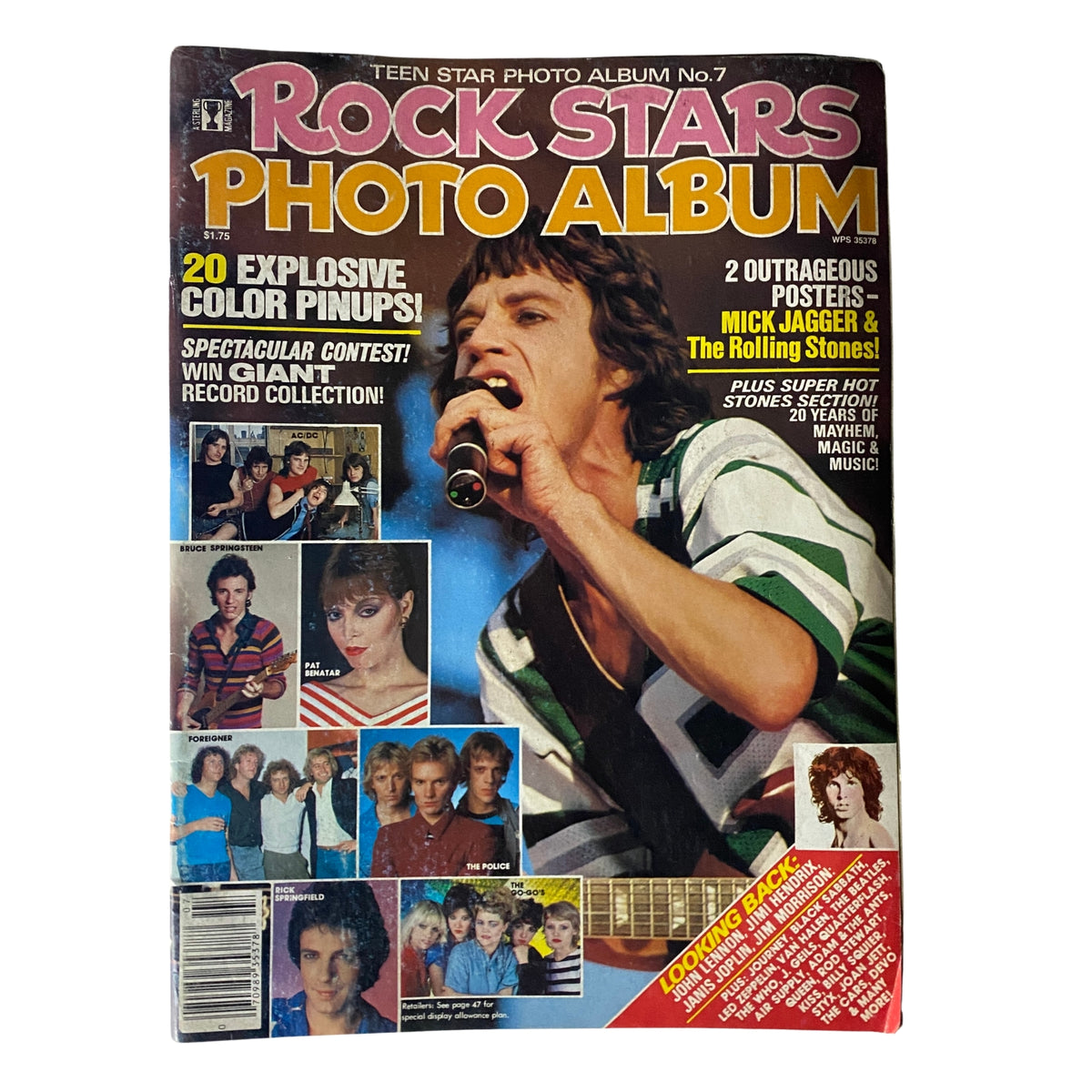 Cover of Rock Stars Photo Album No. 7 featuring Mick Jagger and vibrant designs with photo pinups from the 1982 vintage magazine.