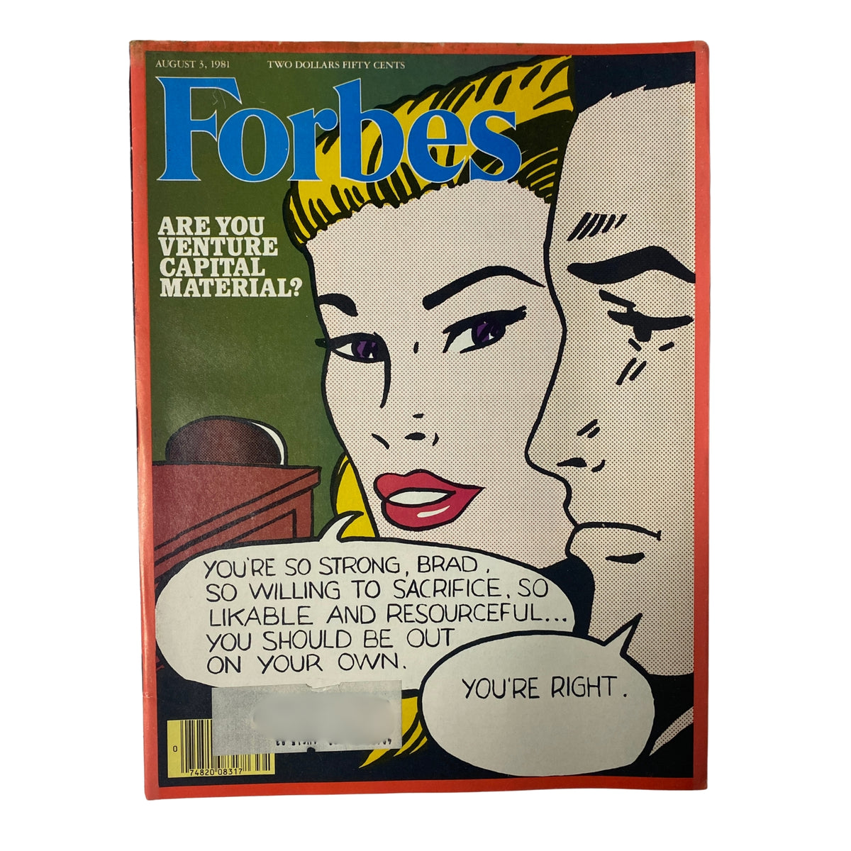 Forbes Magazine cover from August 3, 1981, featuring the title 'Are You Venture Capital Material?' with an illustrated scene depicting a conversation about entrepreneurship, emphasizing the traits needed for business success.