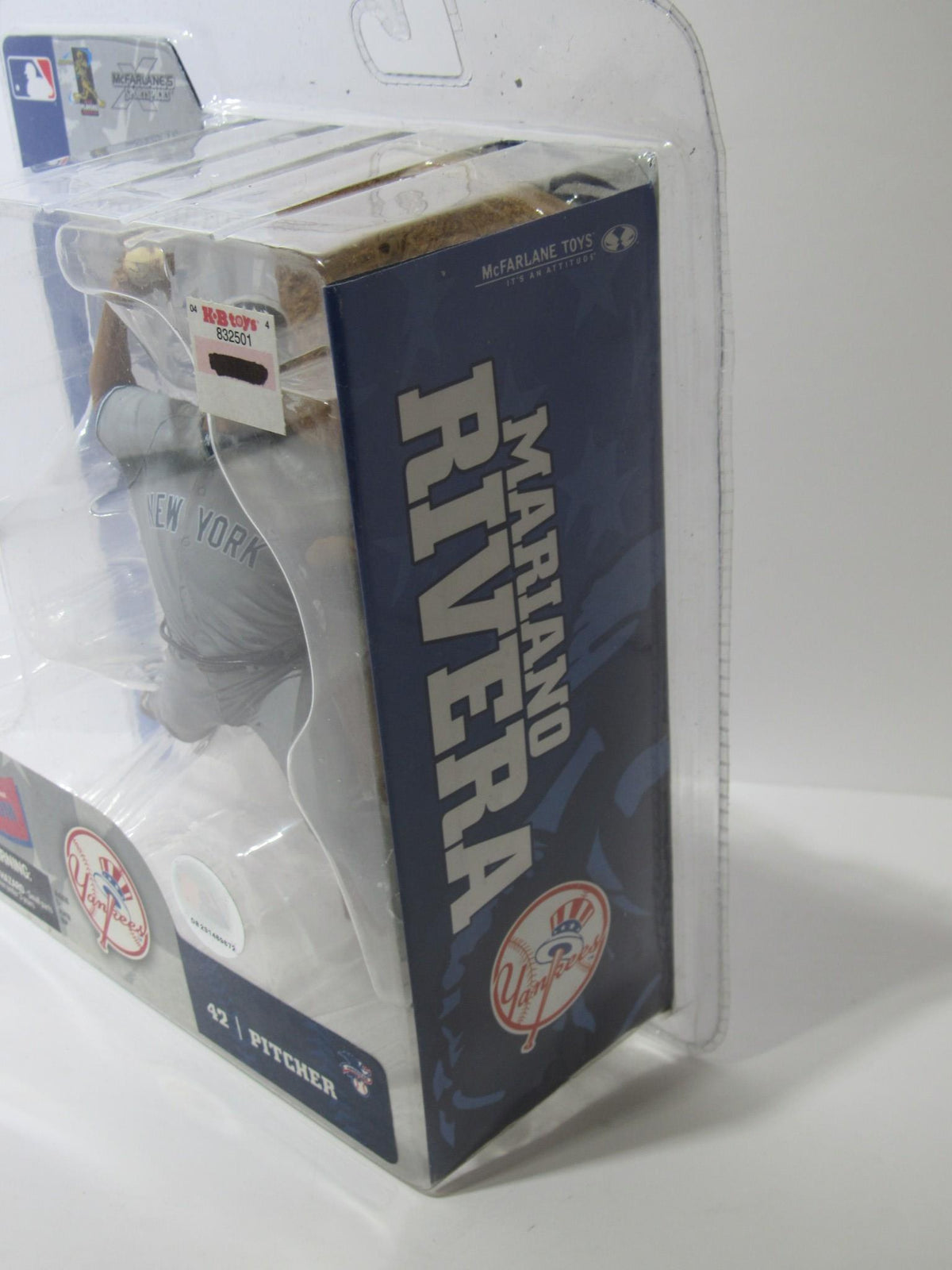 Side view of the Mcfarlane MLB Series 9 Figure: Mariano Rivera with Gray Yankees Jersey highlighting the packaging design.