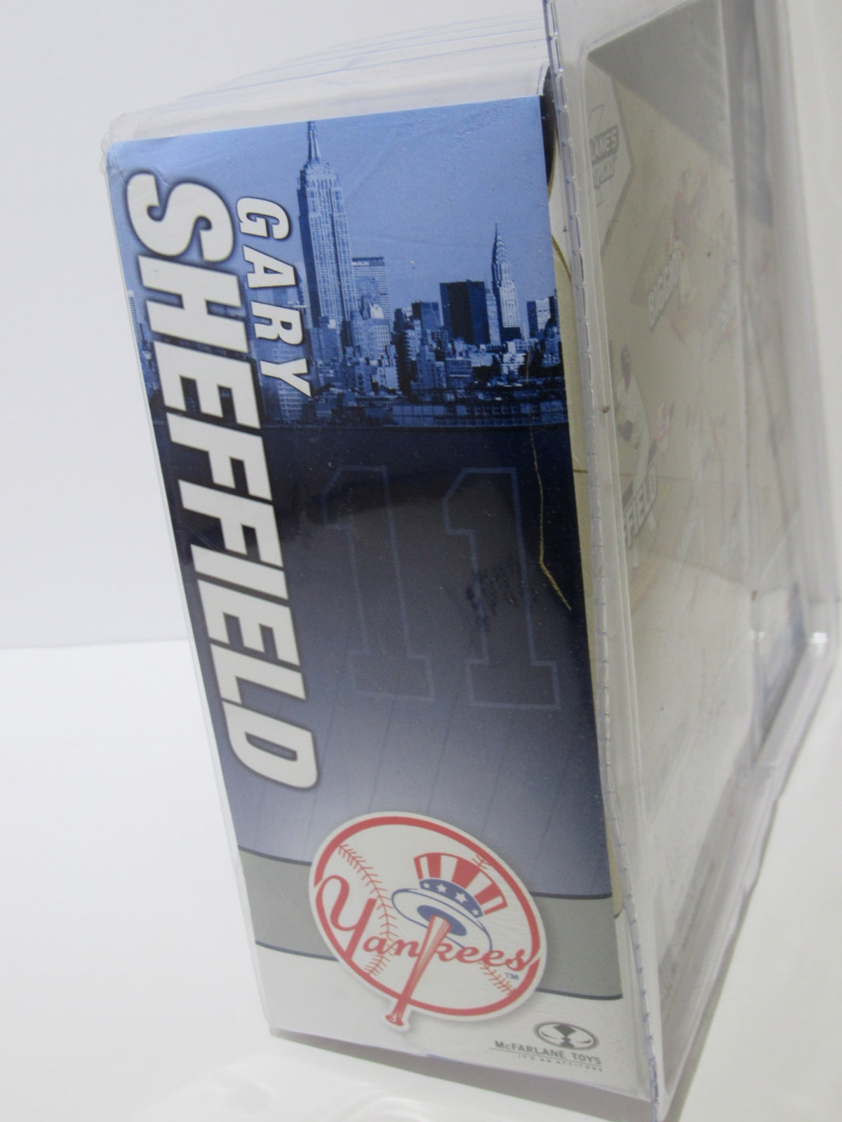 Side view of the packaging of McFarlane Sportspicks: MLB Series 16 Gary Sheffield Chase Variant Action Figure featuring the player’s name and team logo.