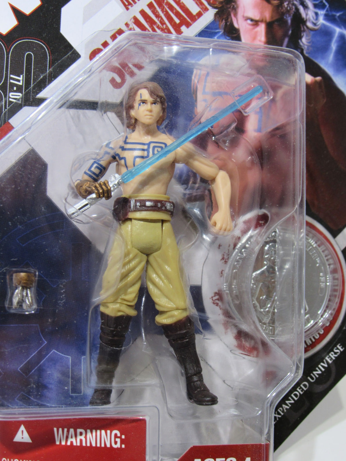 Star Wars Anakin Skywalker Clone Wars with Tattoos 30th Anniversary action figure, showcasing Anakin holding a lightsaber in the original packaging.