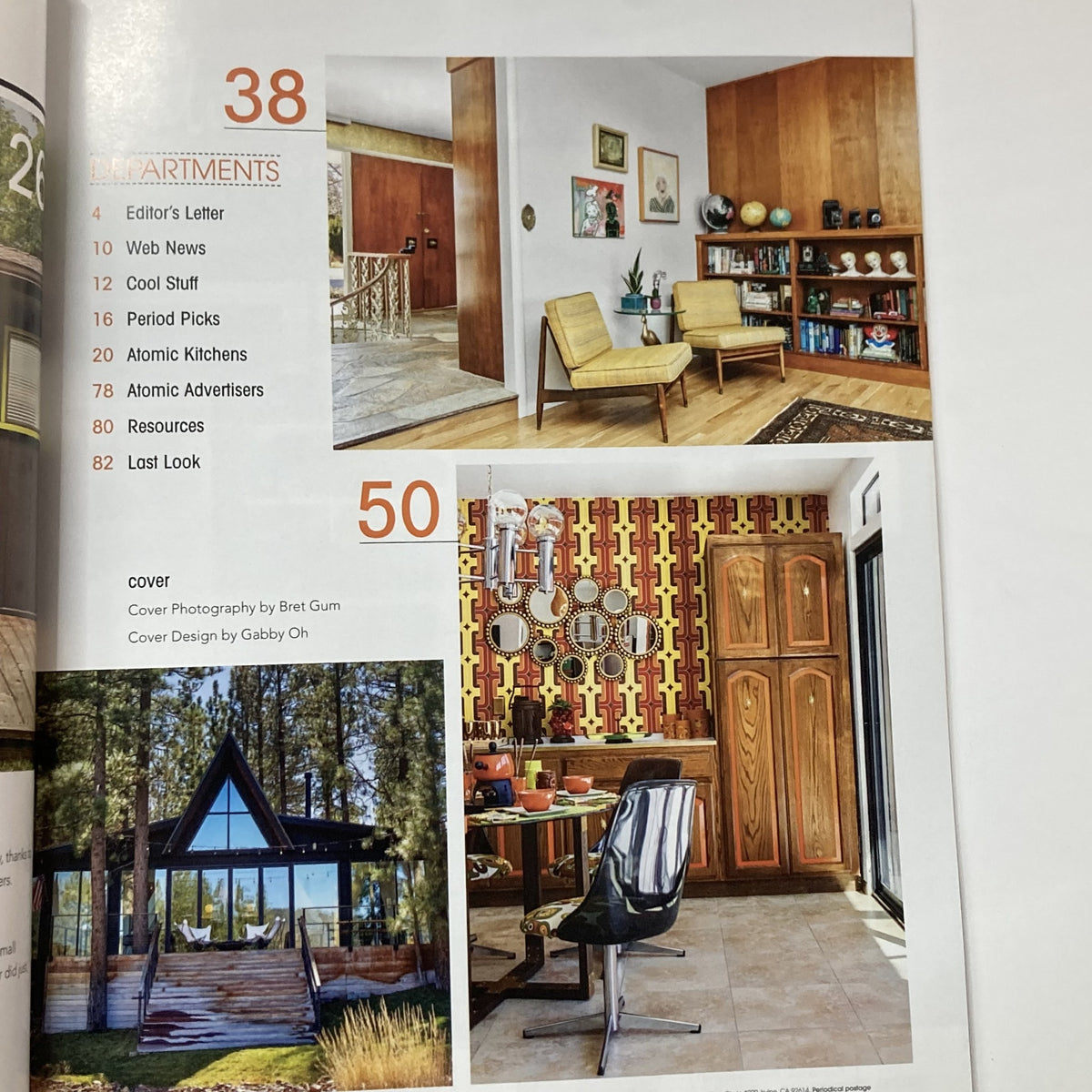 Collage of images in Atomic Ranch Magazine Fall 2020 showcasing modern interior design, with a focus on stylish living and functional art in home spaces.