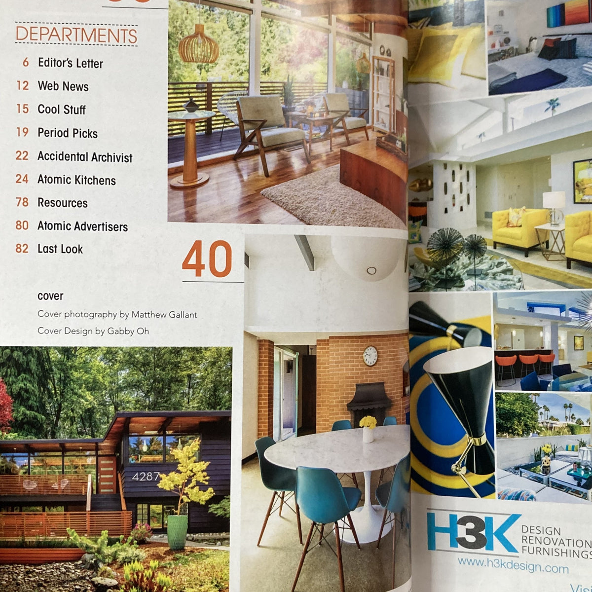 Inside spread of Atomic Ranch Magazine Winter 2018 highlighting featured departments and modern interior design inspirations.