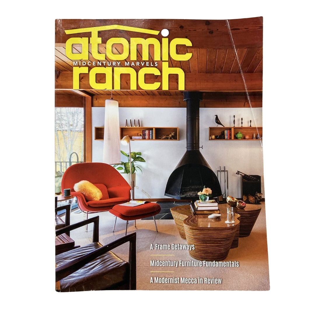 Cover of Atomic Ranch Magazine Winter 2019 featuring midcentury furniture fundamentals, showcasing a stylish interior with iconic midcentury designs.