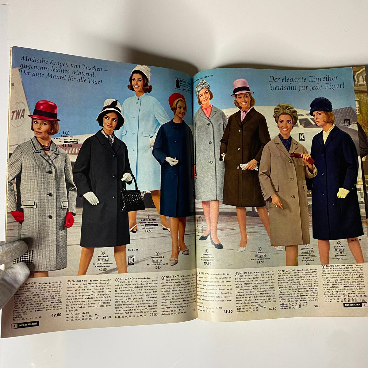 Interior page of the 1965 Neckermann Summer Catalog showcasing various women's coats, with models displaying different styles and colors.