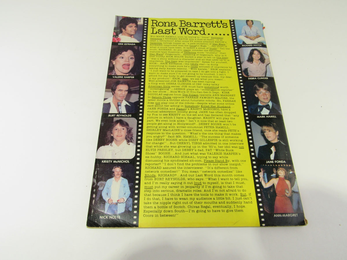 Back cover of Vintage Rona Barrett's Gossip February 1979 magazine, displaying various celebrities including Burt Reynolds and Jane Fonda.