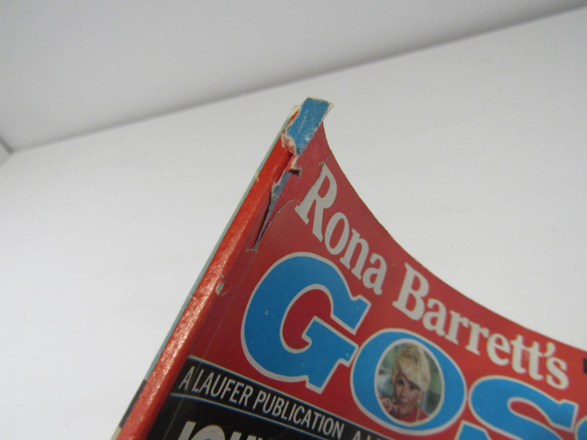 Close-up of the spine of Vintage Rona Barrett's Gossip February 1979 magazine, highlighting minor wear and vintage details.
