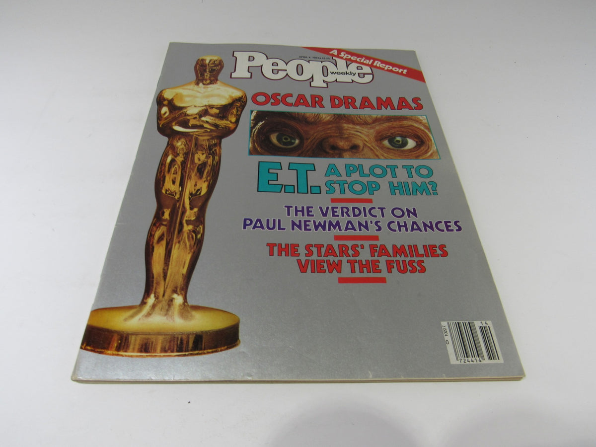 Vintage People Magazine April 4, 1983 cover featuring Oscar trophy and headlines about Oscar dramas, E.T., and Paul Newman.