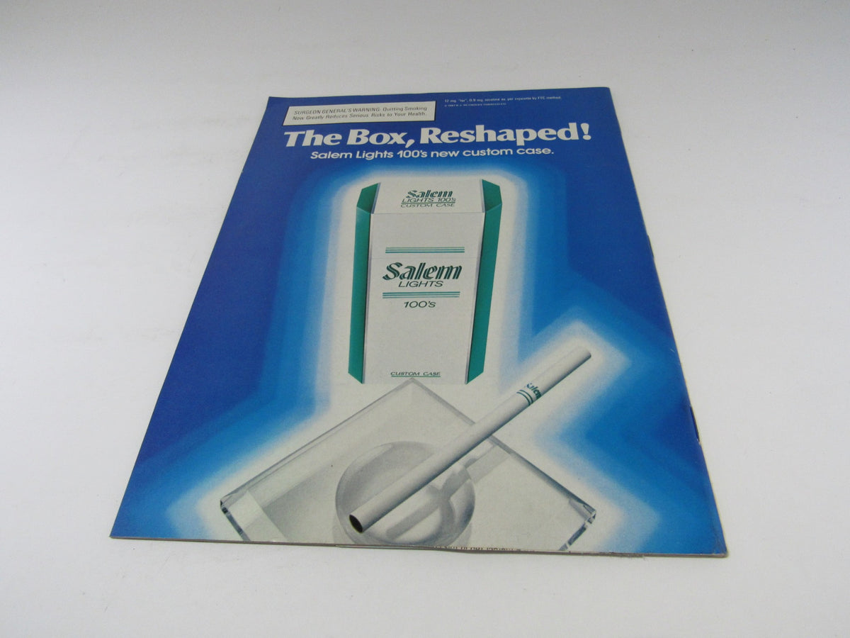 Back cover of VTG US Magazine November 16, 1987 showing an advertisement for Salem Lights 100's cigarettes with a unique custom case design.