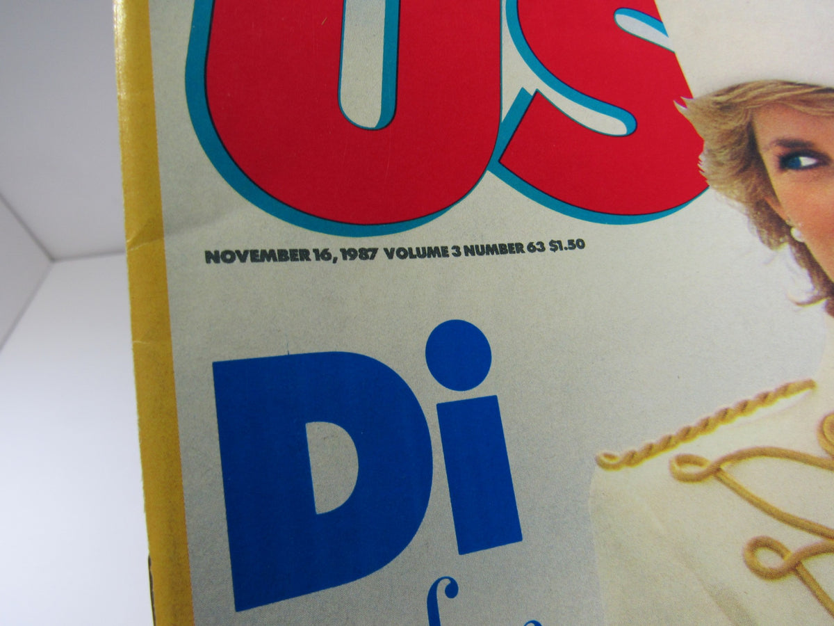 Close-up of the details on the cover of VTG US Magazine from November 16, 1987, highlighting the date and volume number alongside Princess Diana's striking image.